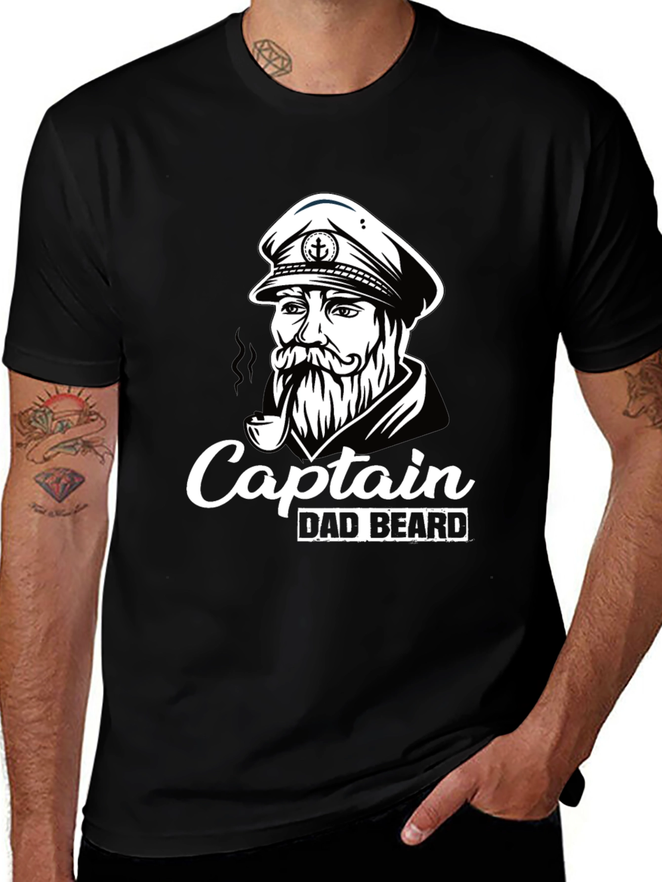 Variant 11 of Captain Dad Beard T-Shirt Black Graphic Tee