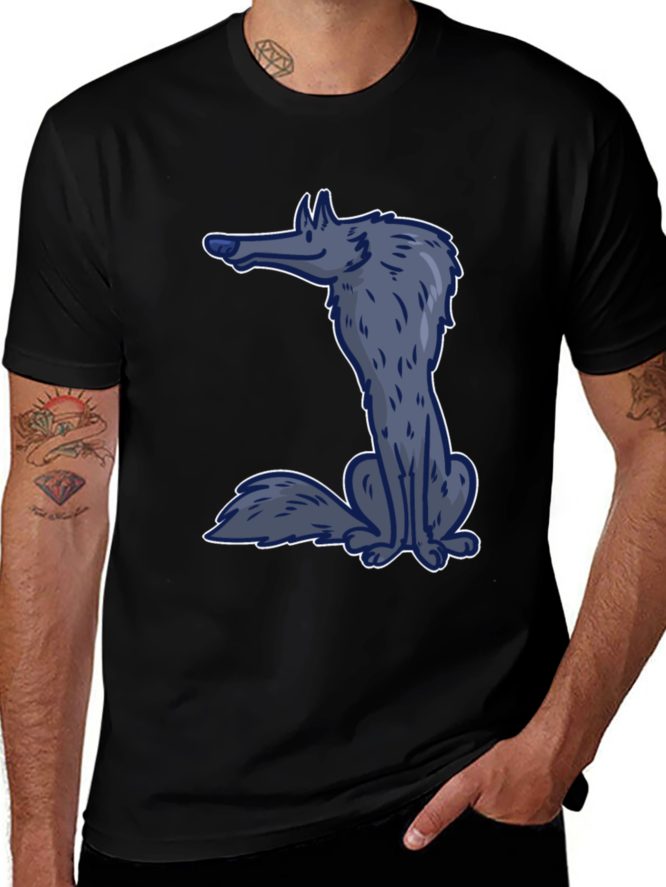 Variant 6 of Cartoon Wolf Graphic Tee - Unisex Black T-Shirt