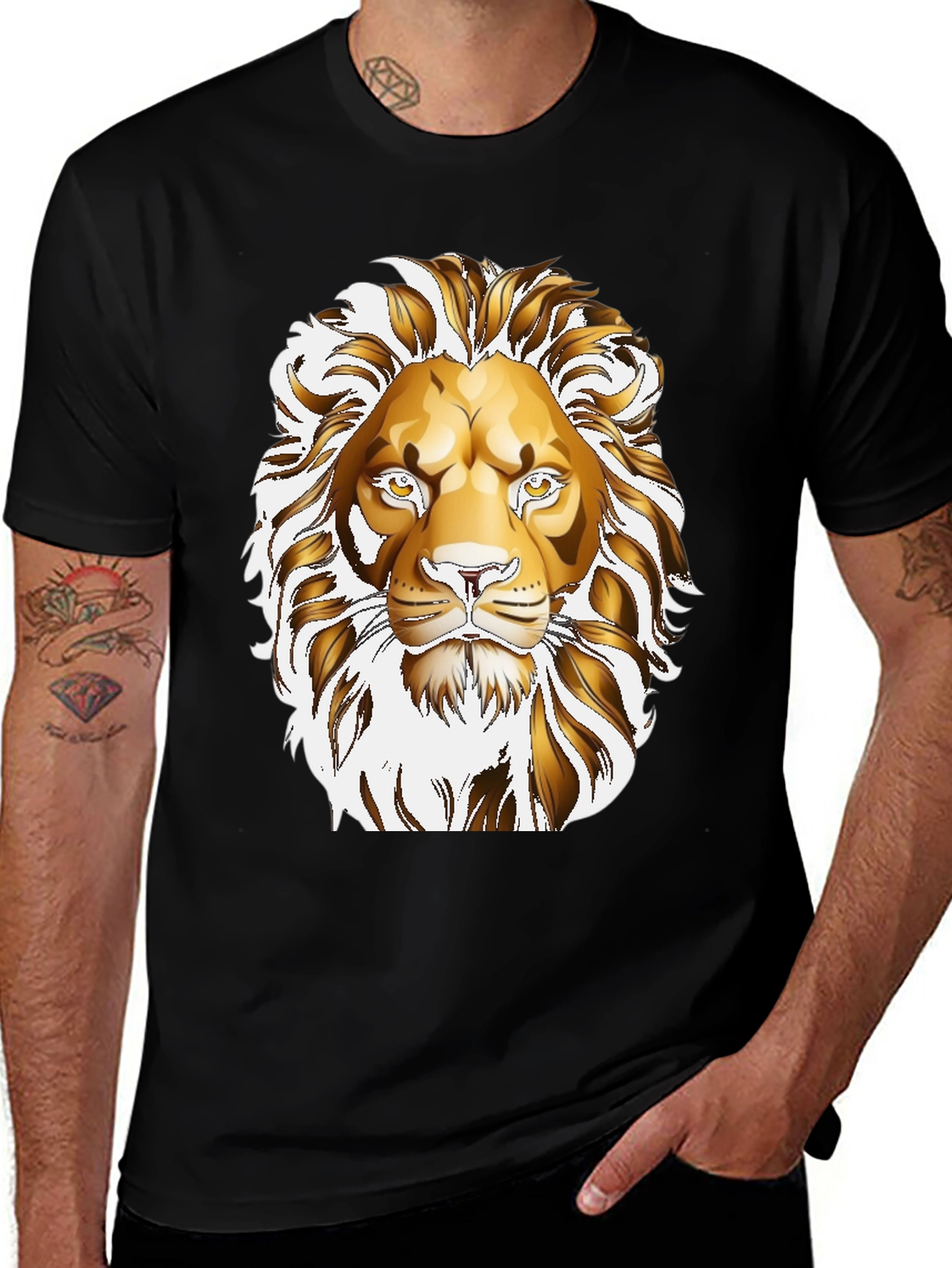 Variant 23 of Lion Head Graphic Black T-Shirt
