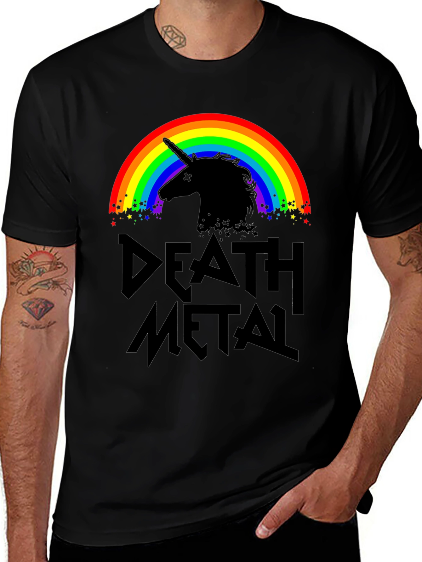 Variant 21 of Death Metal Unicorn Rainbow Graphic T-Shirt