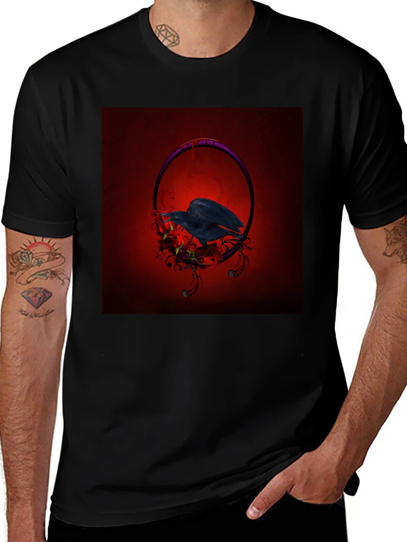 Variant 19 of Raven & Roses Graphic Tee - Men's Black T-Shirt