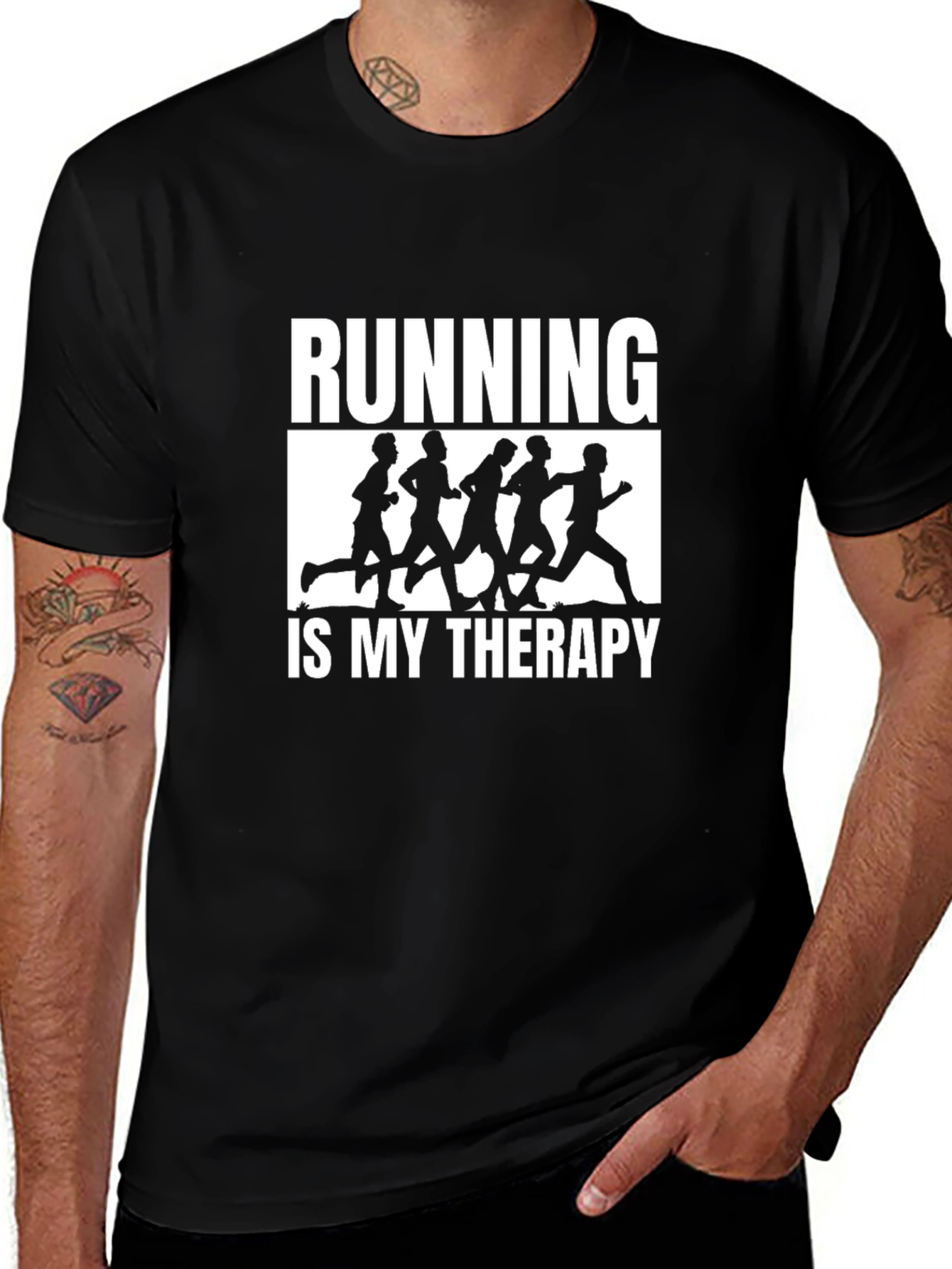 Running Is My Therapy Black Graphic Tee