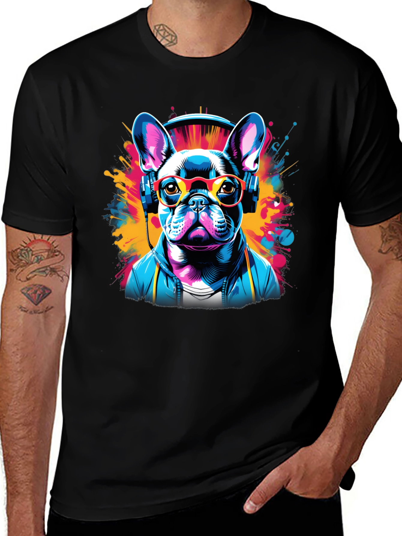 Variant 28 of Cool Dog Tee: French Bulldog with Headphones & Glasses