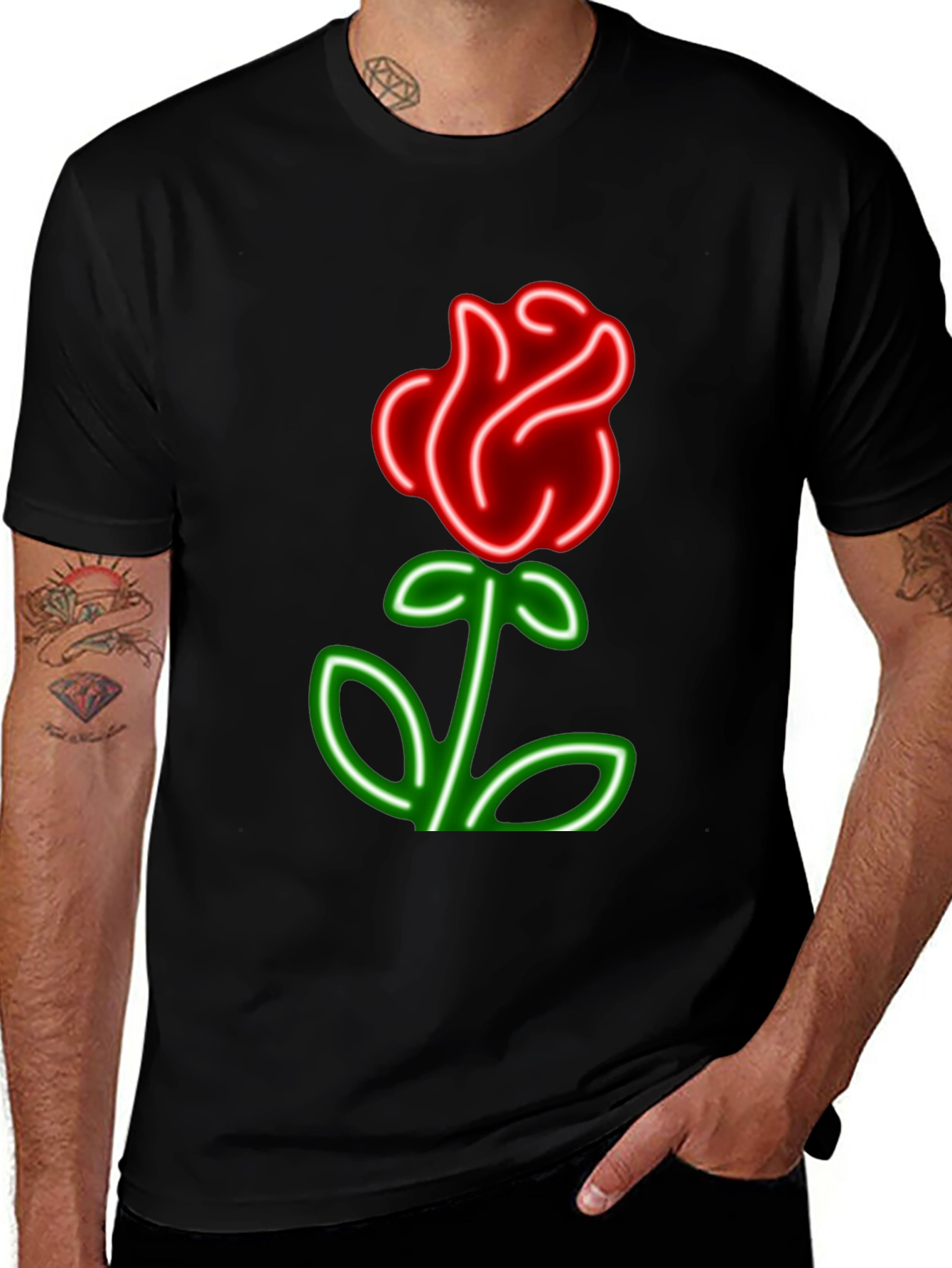 Variant 12 of Neon Rose Graphic Tee - Black