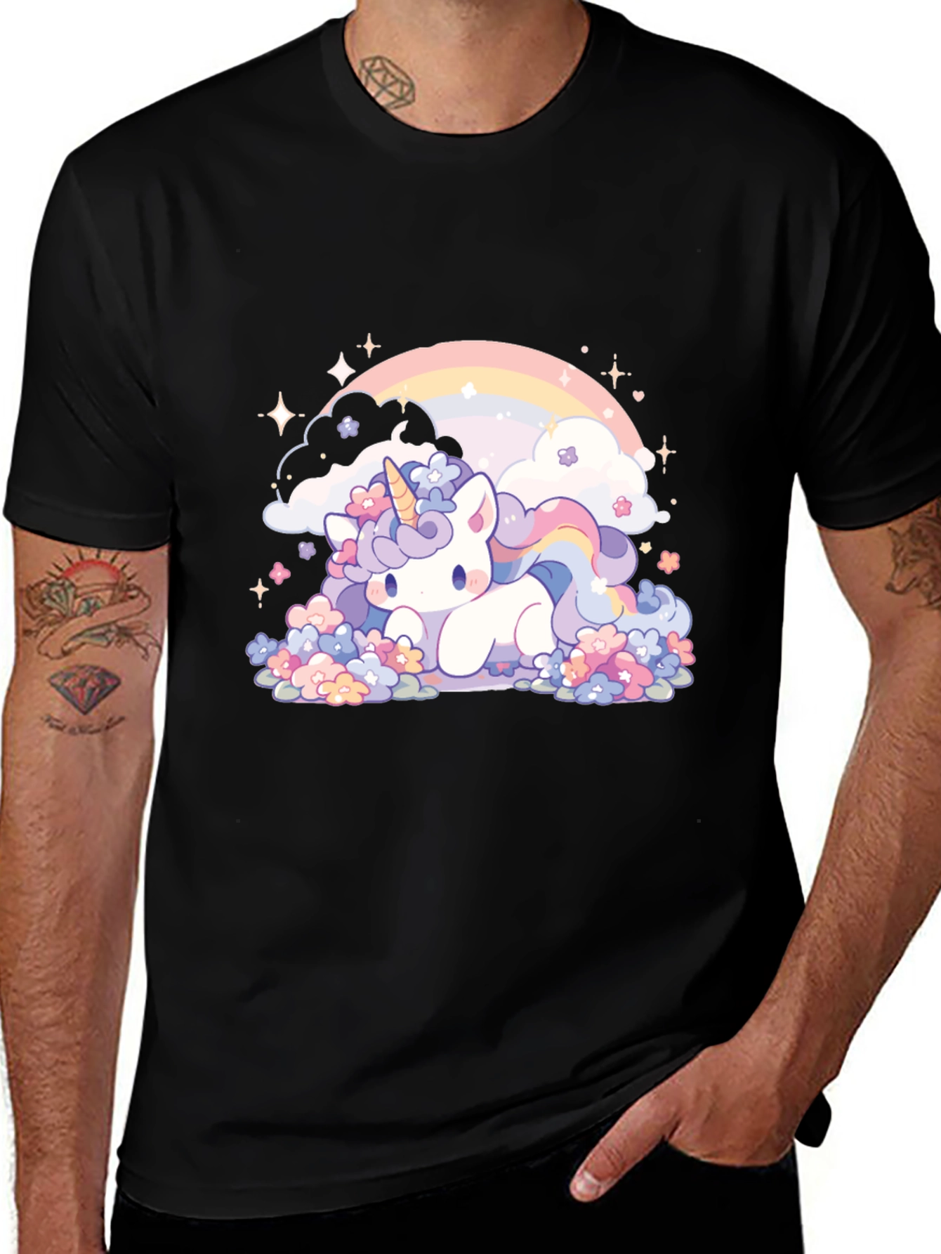Variant 21 of Cute Unicorn Rainbow Graphic Tee - Men's Black T-Shirt