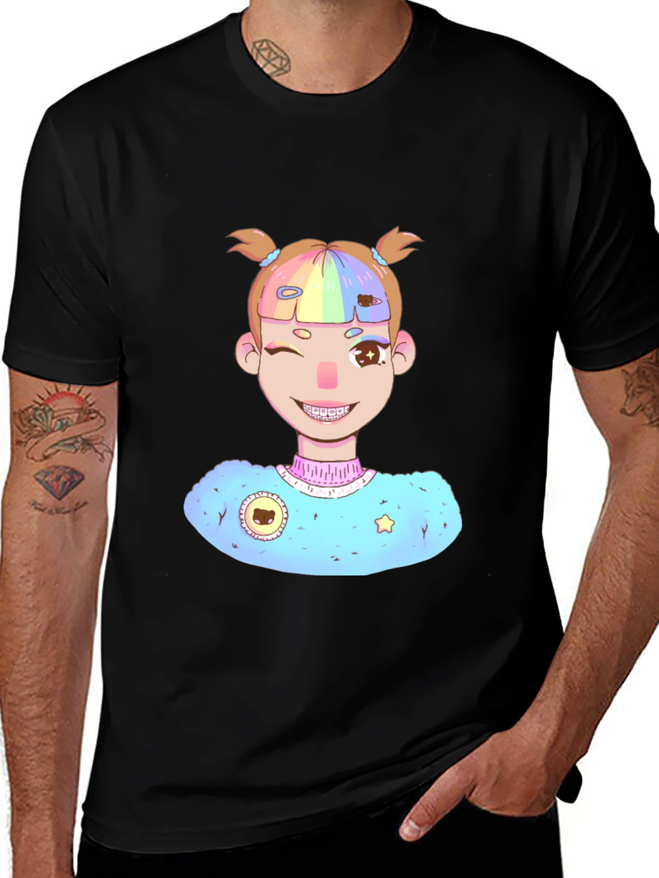 Variant 26 of Kawaii Girl Graphic Black T-Shirt