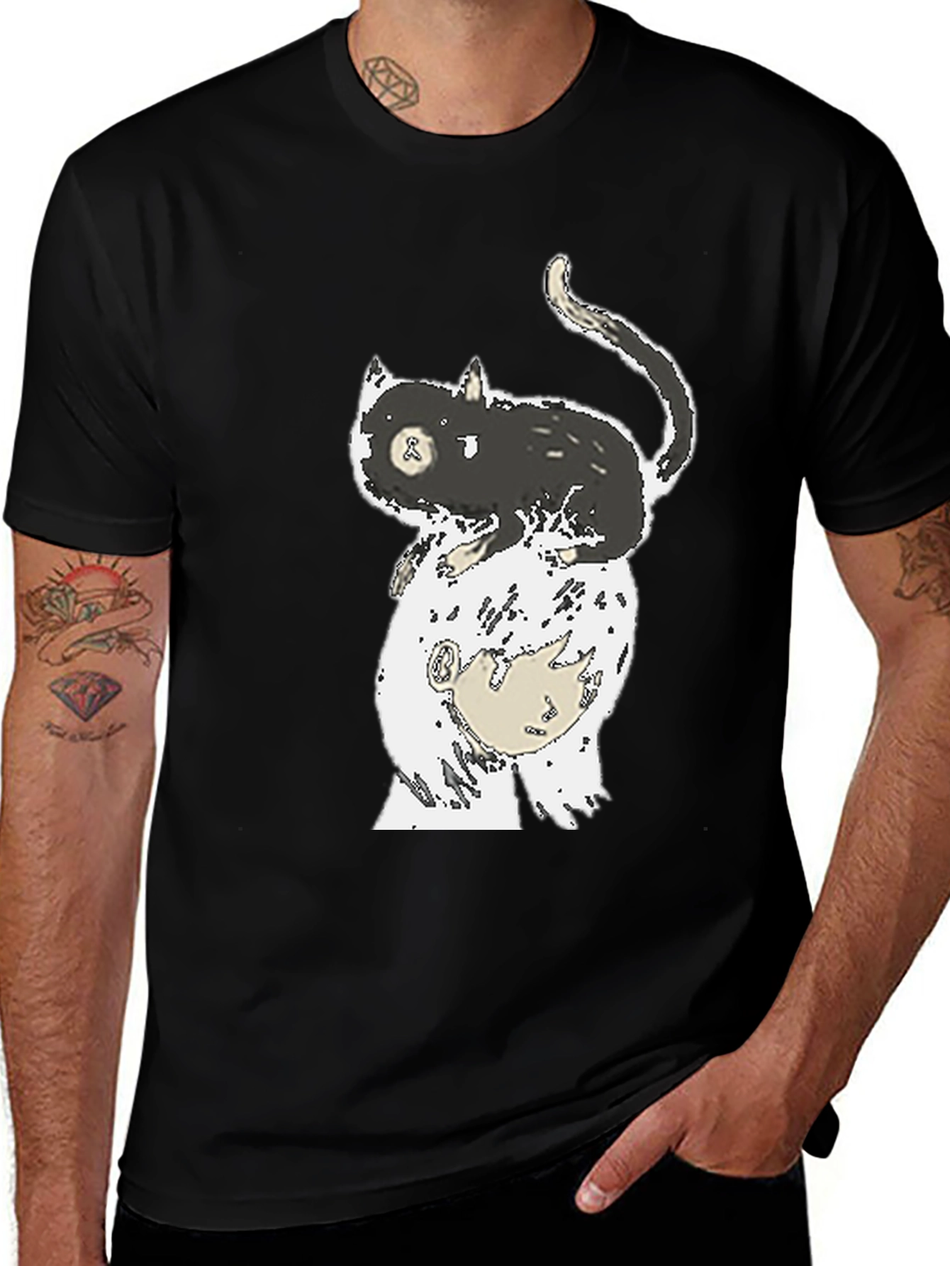 Variant 10 of Cat on Head Graphic Tee - Black T-Shirt