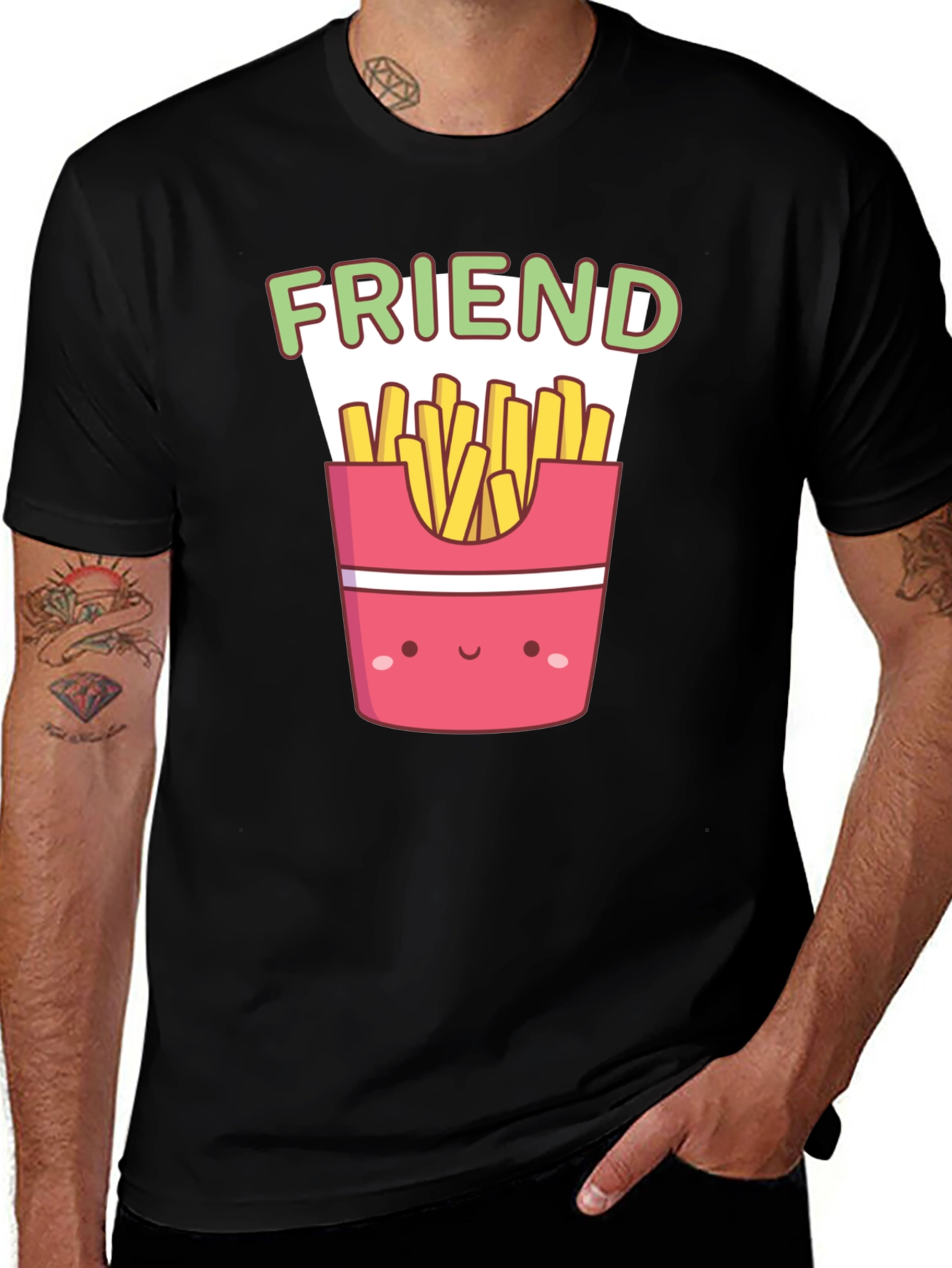 Variant 13 of Cute Friend Fries Graphic Black T-Shirt