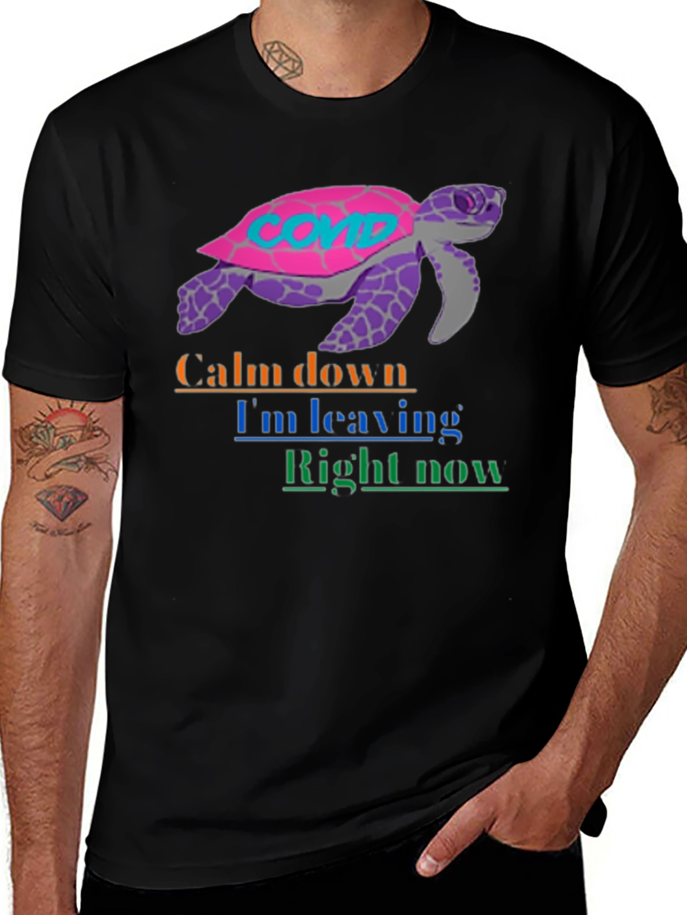 Variant 11 of COVID Turtle Graphic Tee - Calm Down, I'm Leaving