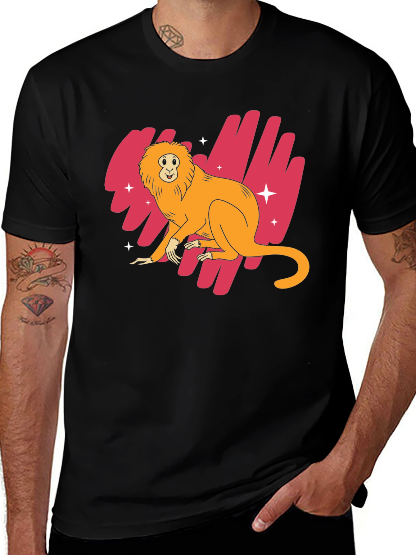 Variant 19 of Golden Lion Tamarin Graphic Tee - Black Cotton Blend Shirt