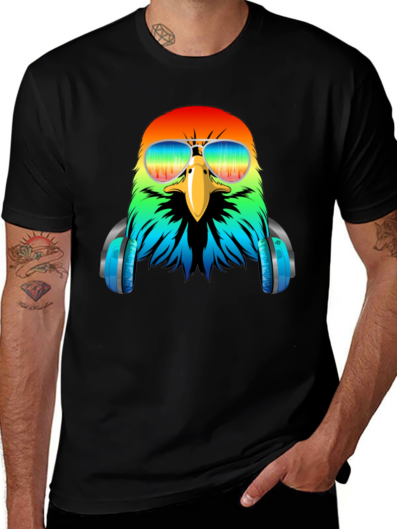 Variant 15 of Cool Eagle DJ T-Shirt - Colorful Bird with Headphones