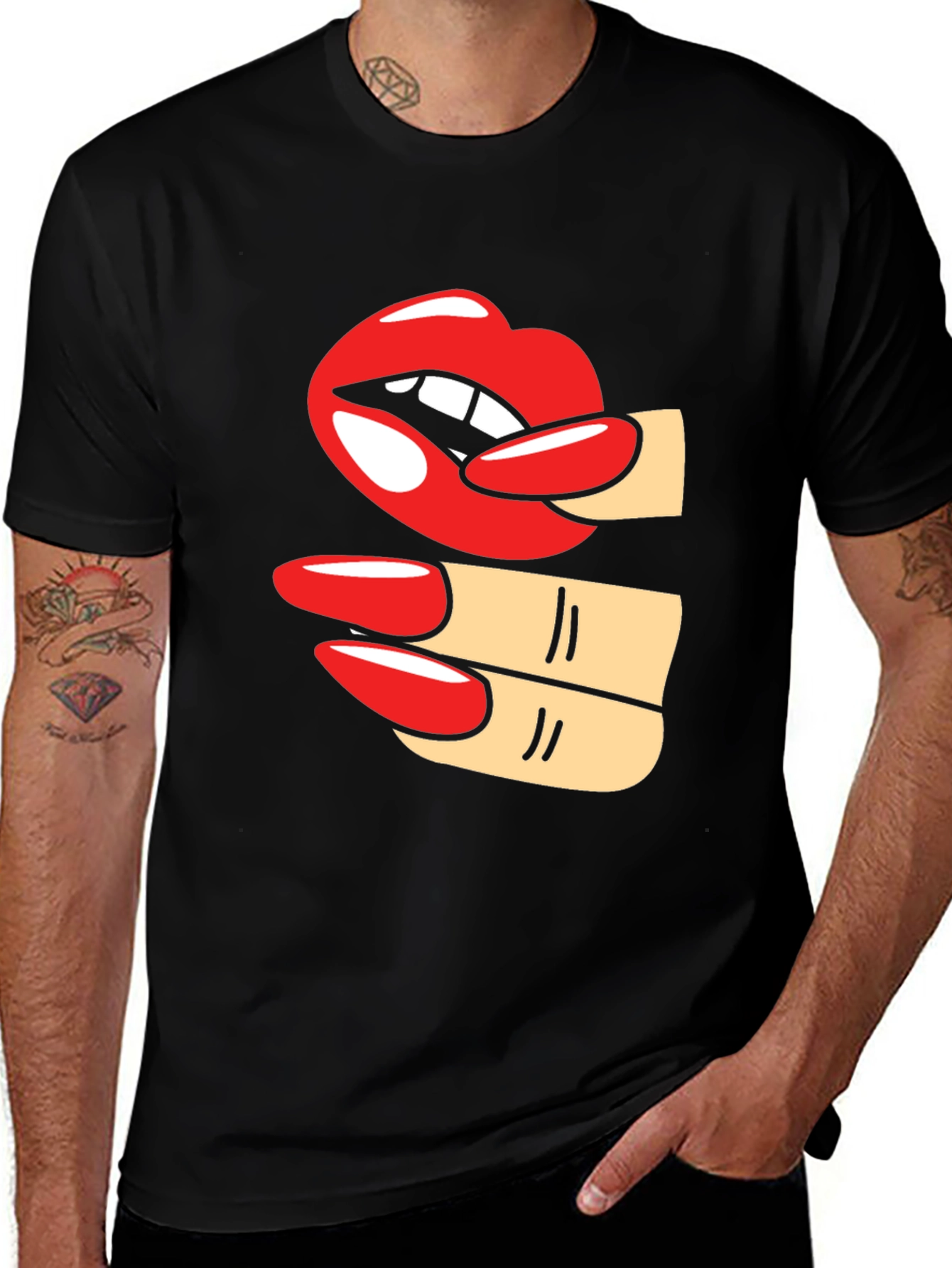 Variant 19 of Lips & Nails Graphic Tee - Black Cotton T-Shirt