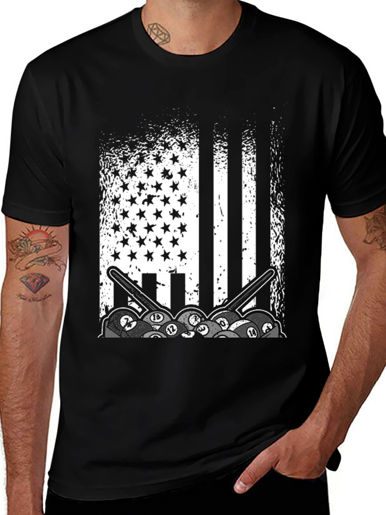 Variant 6 of Patriotic Billiards T-Shirt - Stars, Stripes, and Pool Balls