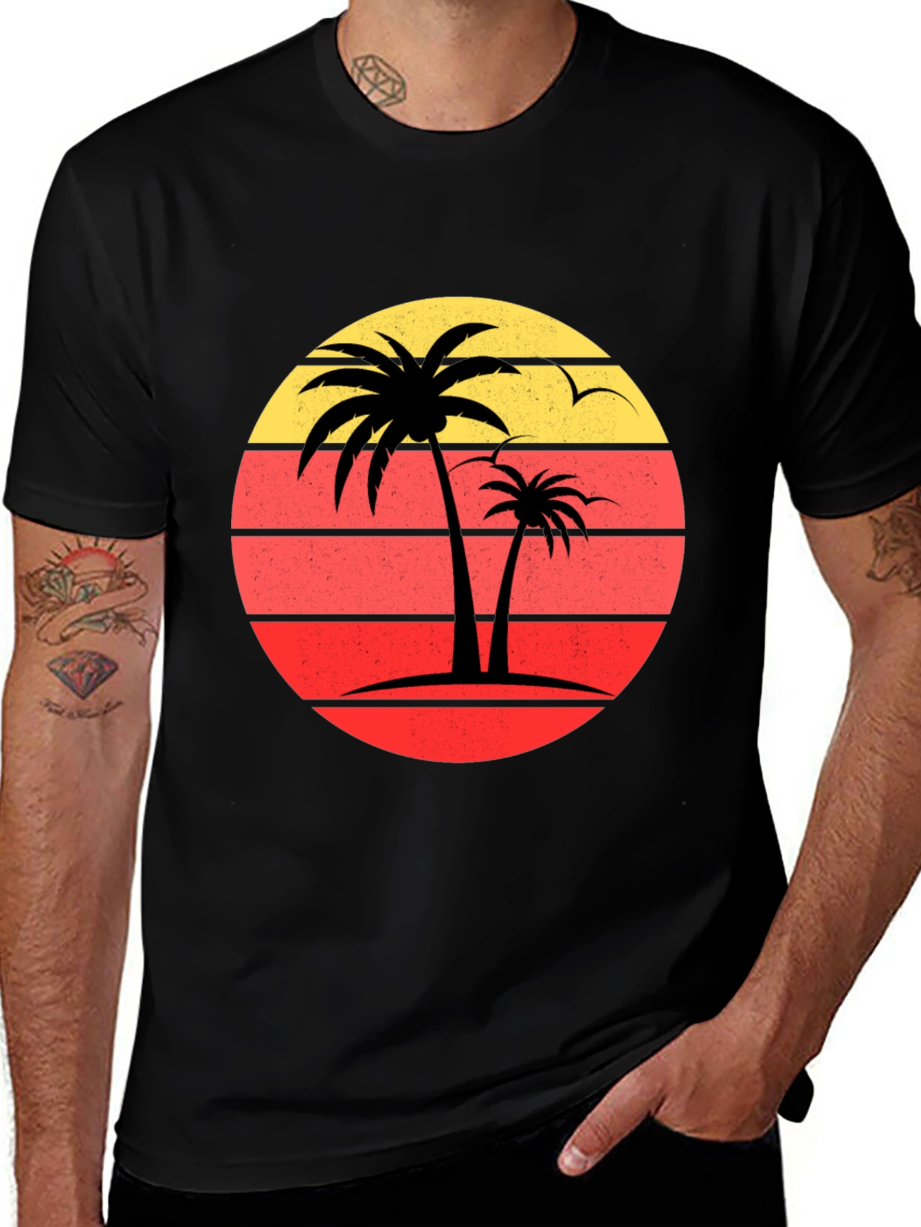 Variant 5 of Retro Palm Sunset Graphic Tee