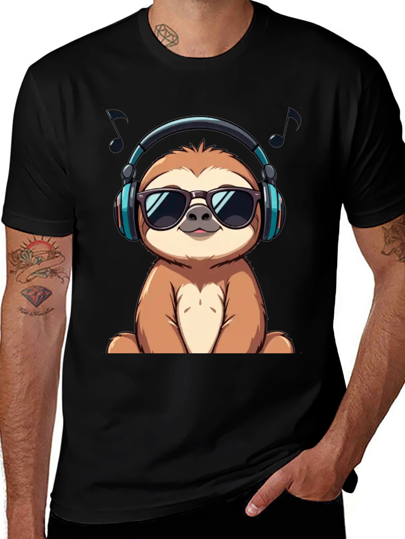 Variant 25 of Cool Sloth in Headphones Graphic Tee
