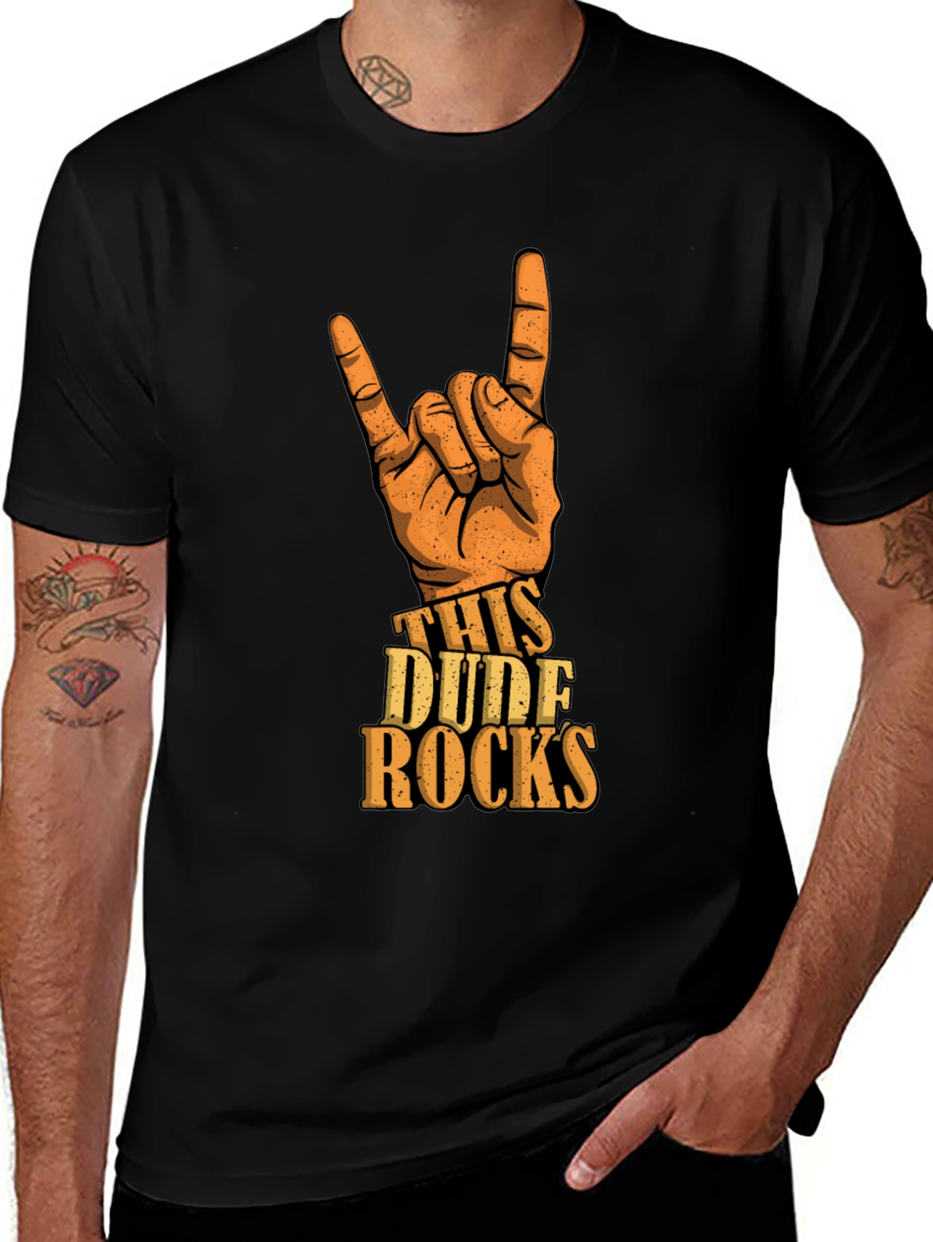 Variant 20 of This Dude Rocks T-Shirt - Rock On Hand Gesture