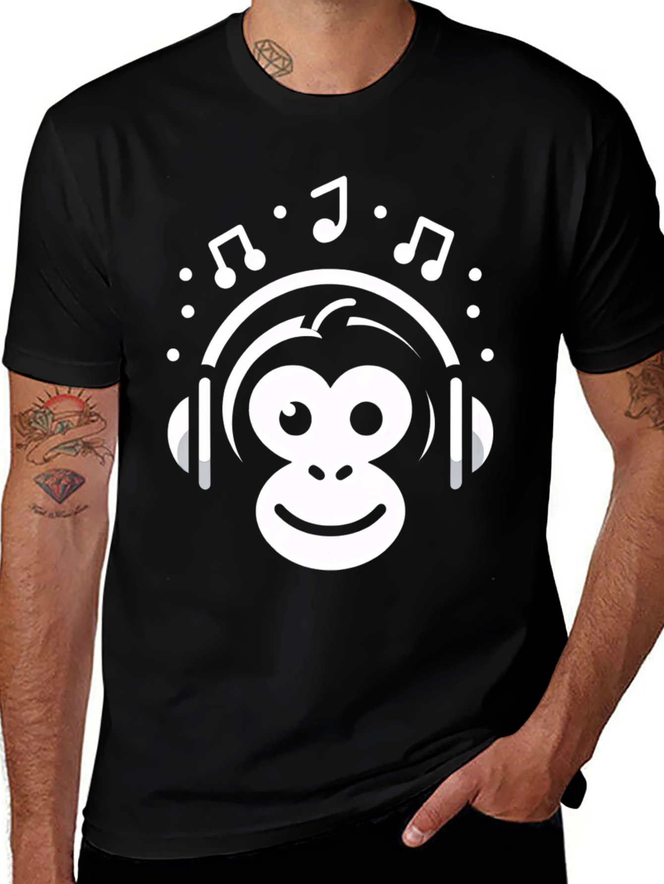 Monkey Music Graphic Tee - Black Cotton T-Shirt
