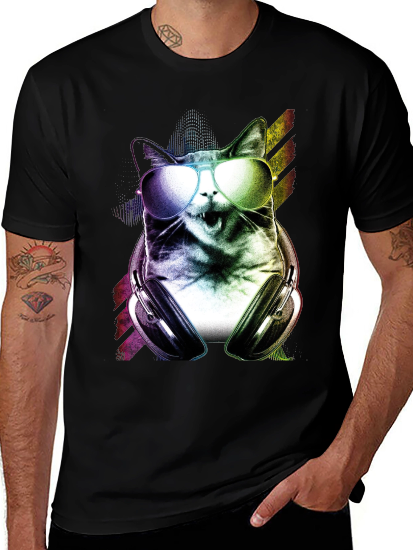 Variant 18 of Cool Cat T-Shirt: DJ Cat with Headphones & Sunglasses