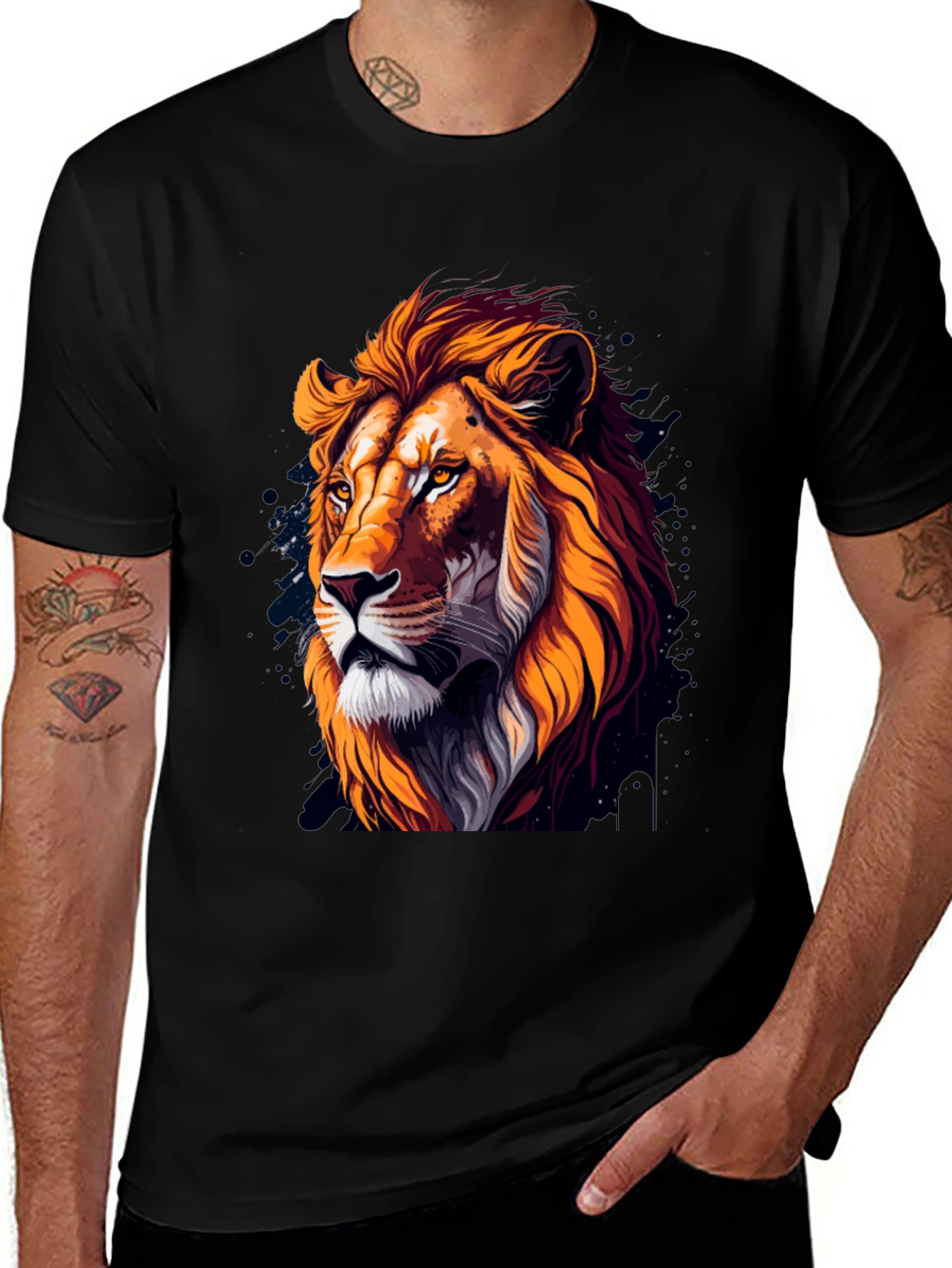 Variant 22 of Lion Head Graphic Black T-Shirt