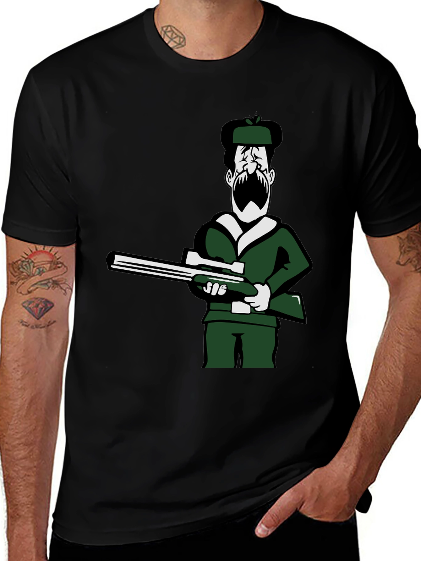 Variant 9 of Hunter Cartoon Graphic Black T-Shirt
