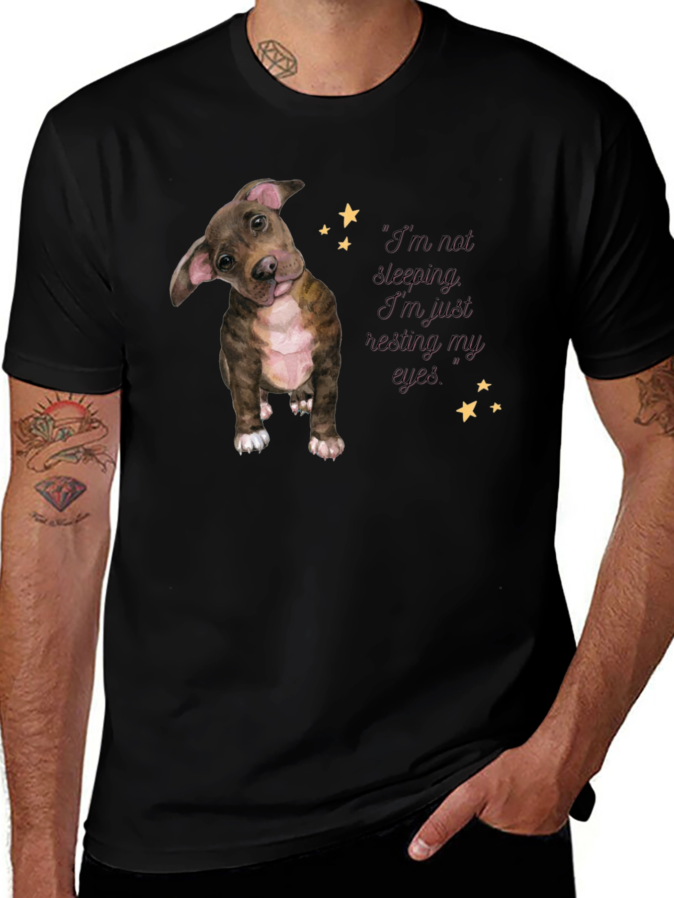 Variant 6 of Cute Dog 'Resting My Eyes' Black T-Shirt