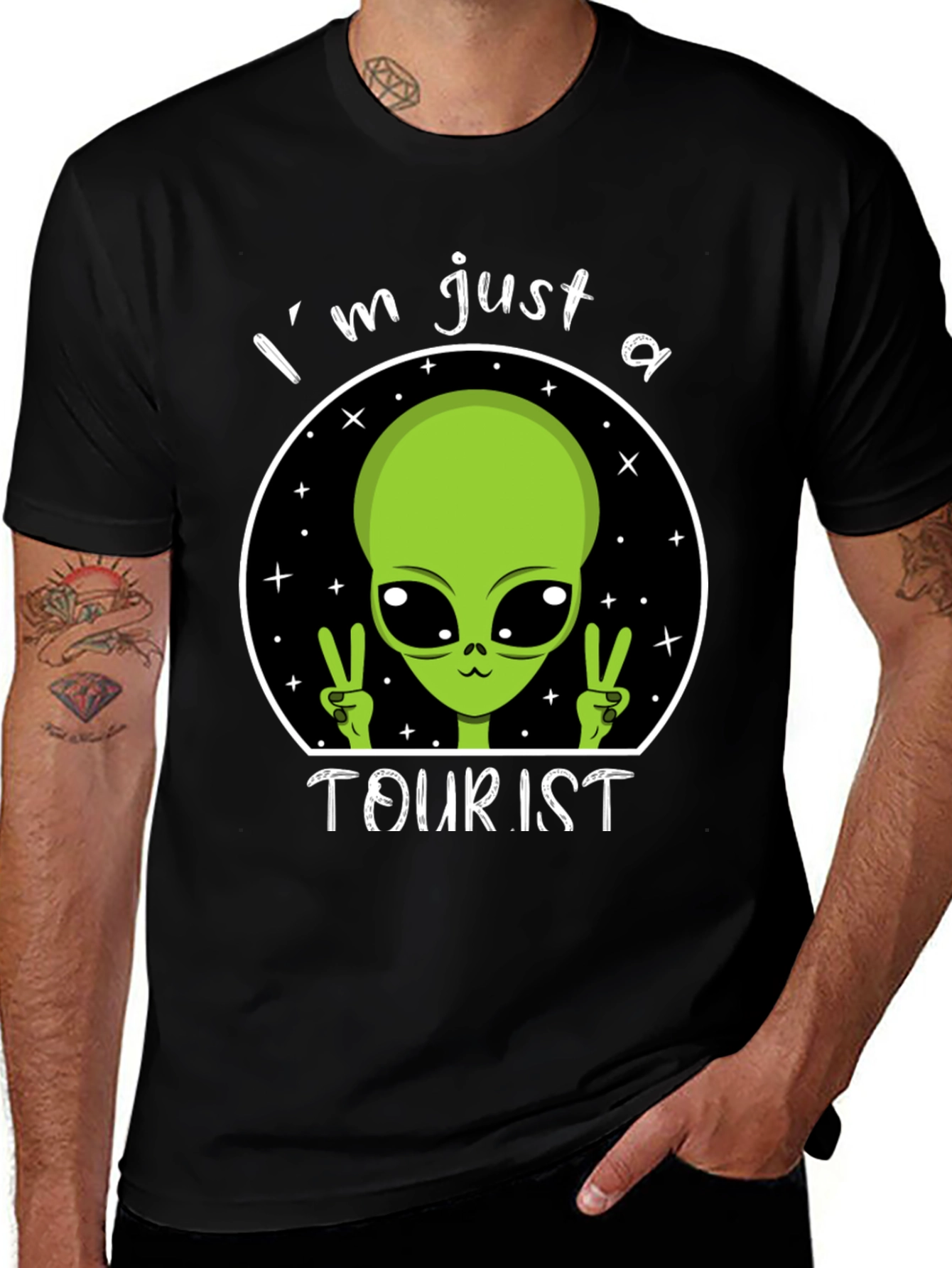Variant 22 of I'm Just A Tourist Alien T-Shirt - Outer Space Humor Tee