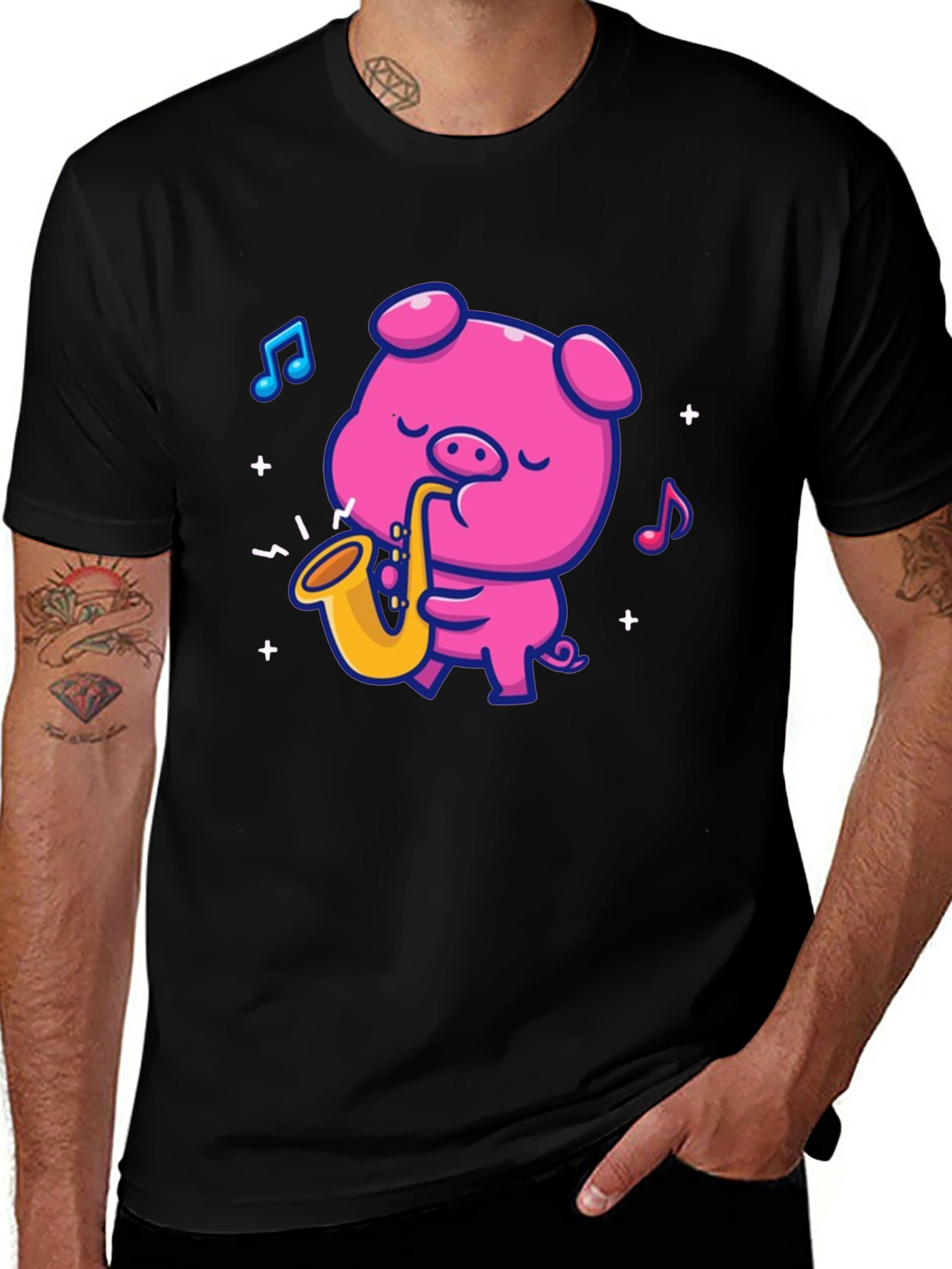 Pig Saxophone Black T-Shirt