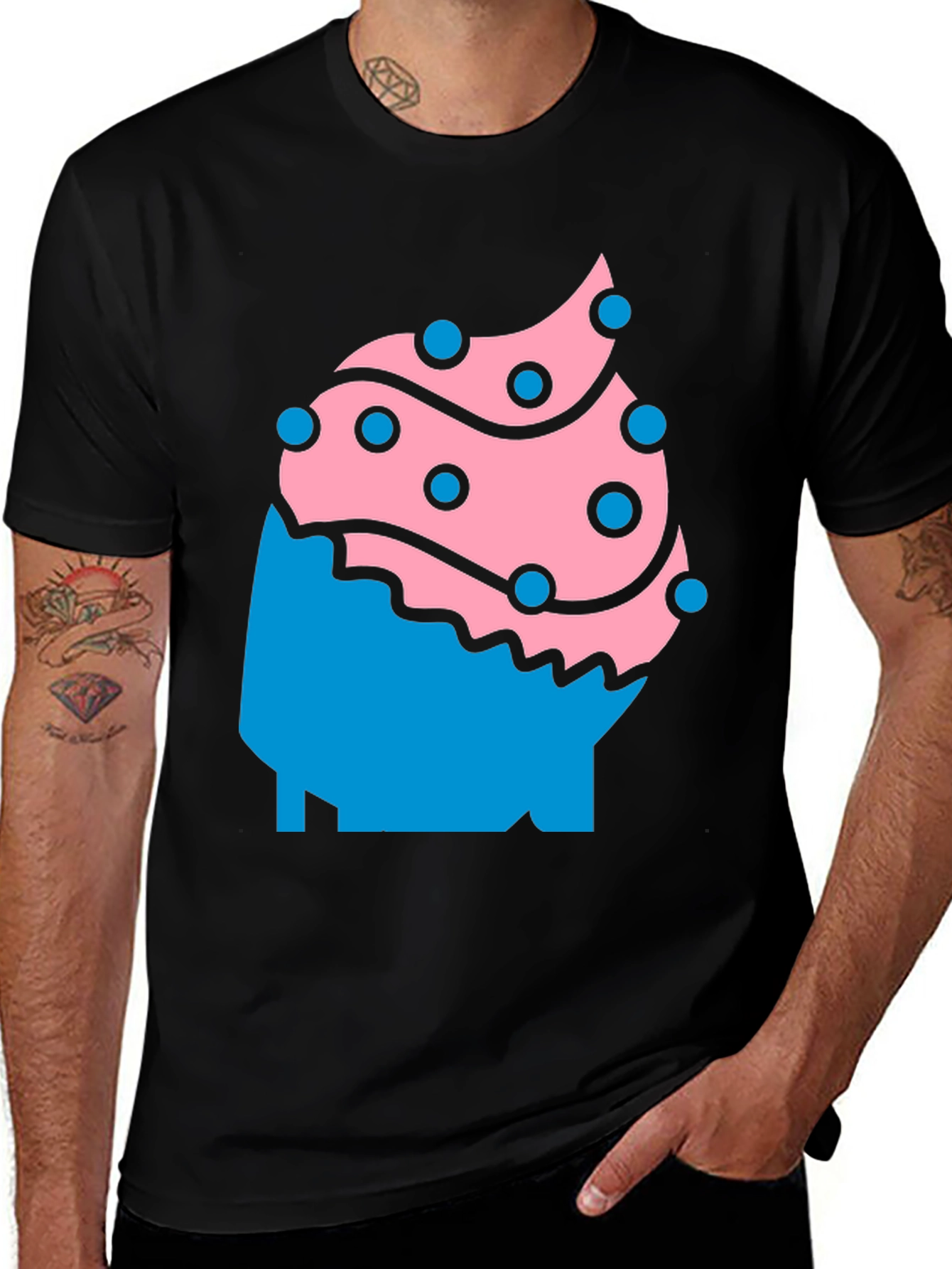 Variant 18 of Fun Cupcake Graphic Tee - Black Casual Shirt