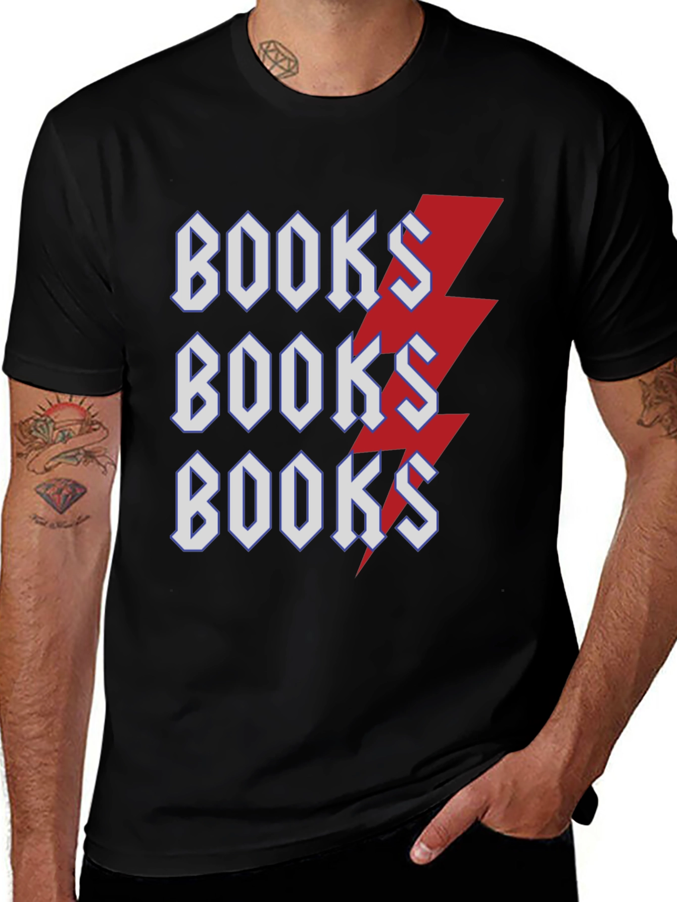 Variant 4 of Books Lightning Bolt T-Shirt, Black Cotton Tee