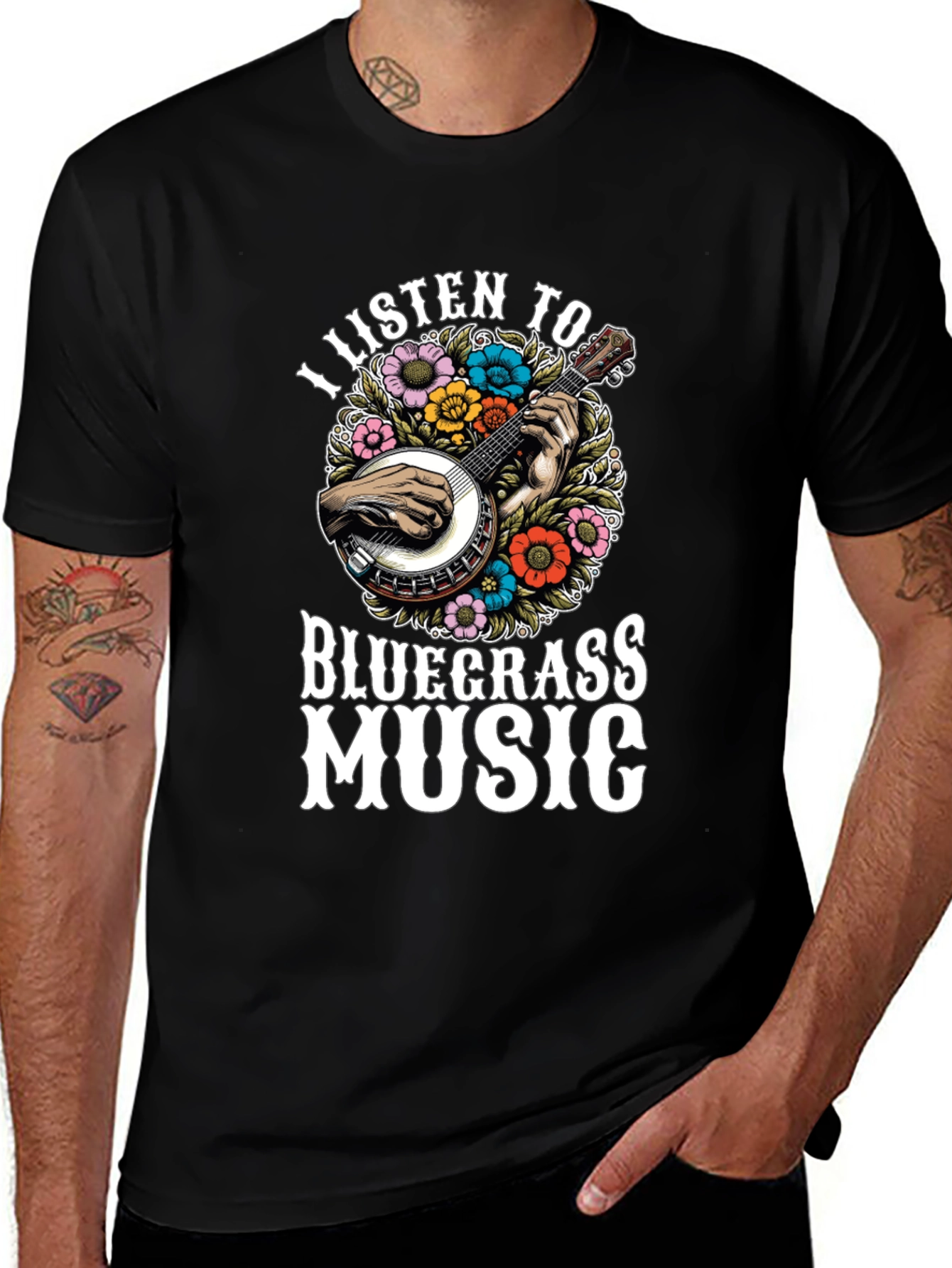 Variant 29 of Bluegrass Music T-Shirt - Banjo & Flowers