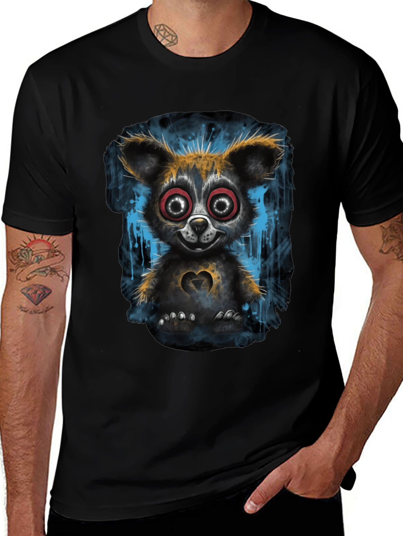 Variant 17 of Creepy Cute Bear Graphic T-Shirt - Black