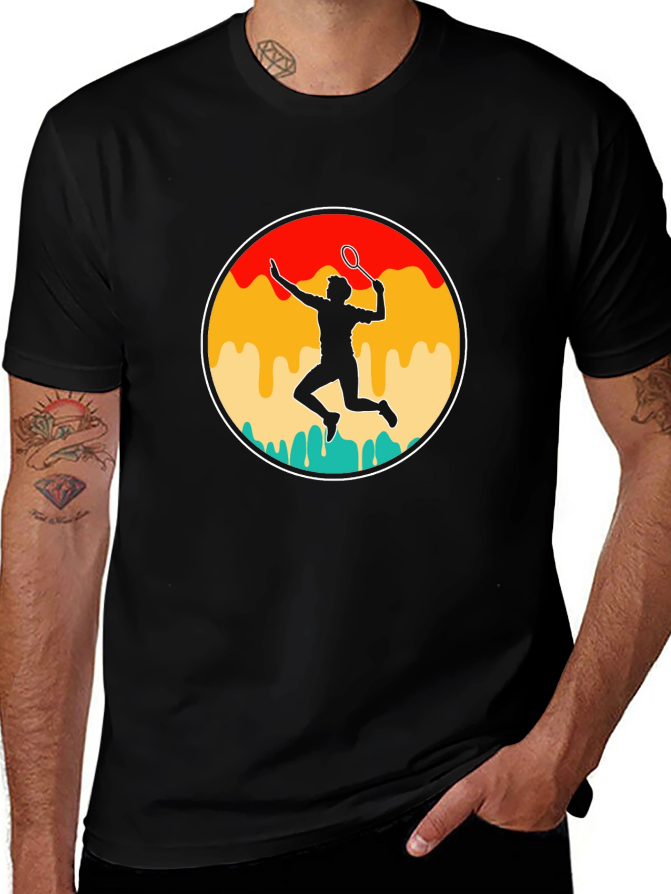 Variant 17 of Retro Tennis Player Black T-Shirt