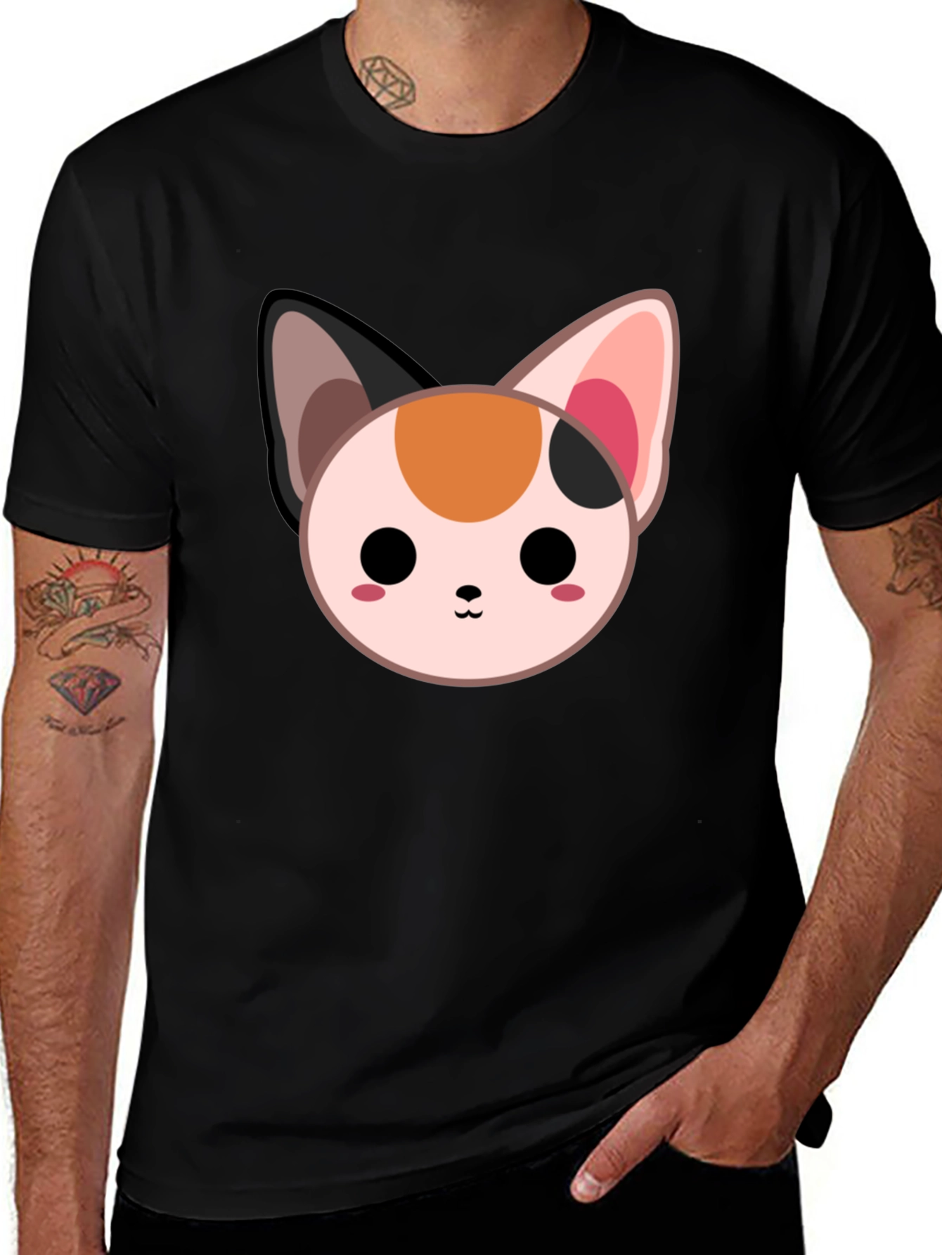 Variant 3 of Cute Cat Face Graphic Black T-Shirt