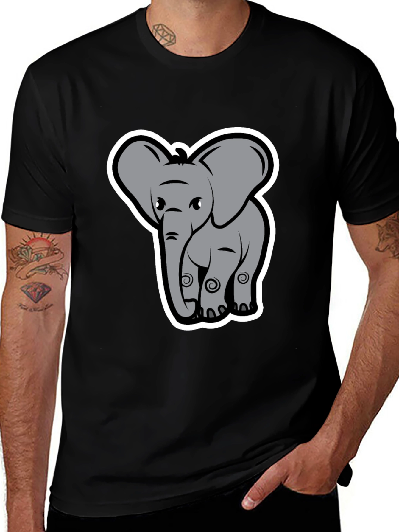Variant 9 of Elephant Cartoon Graphic Tee - Black