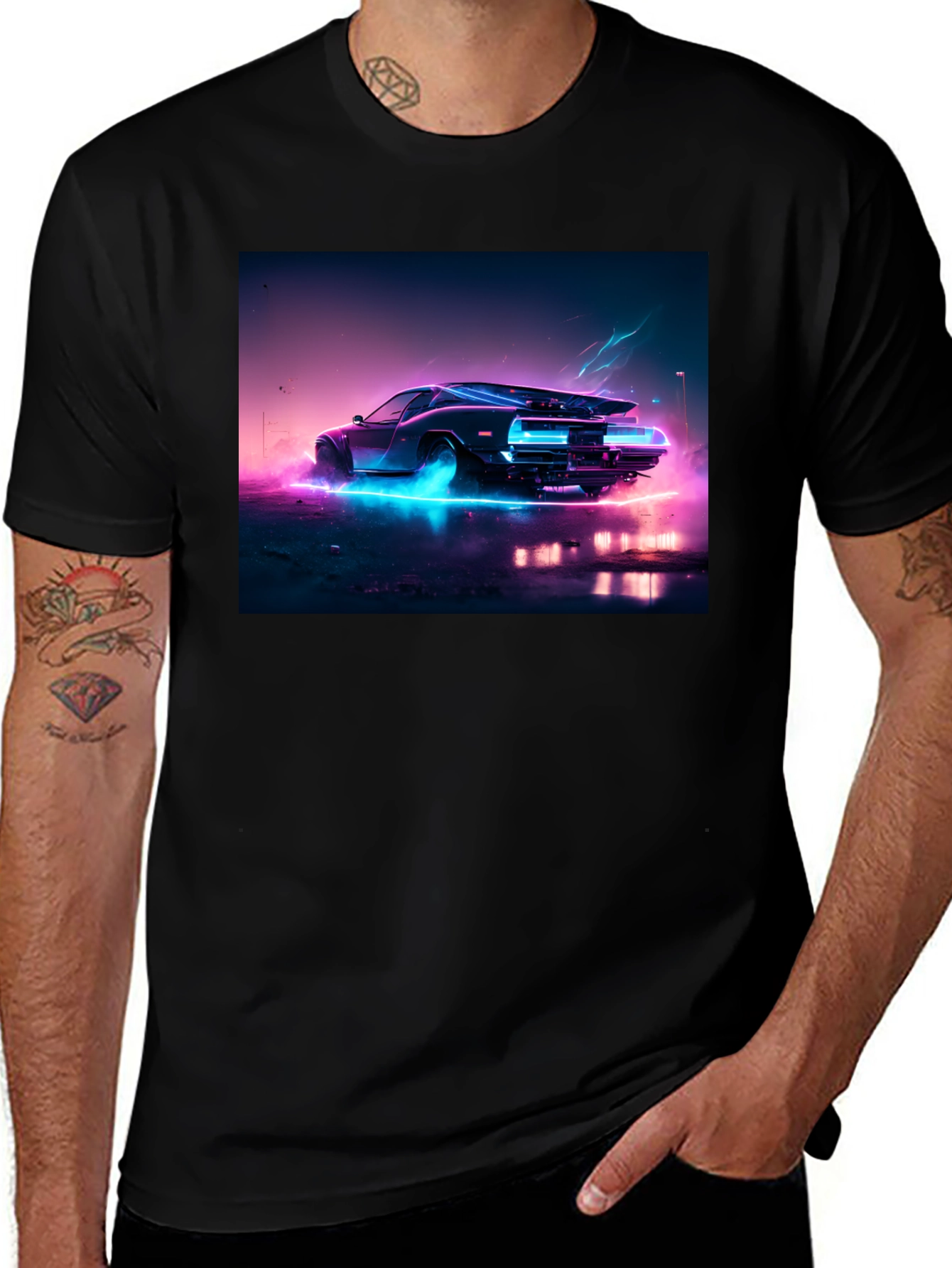 Retro Car Black T-Shirt - Vaporwave Aesthetic