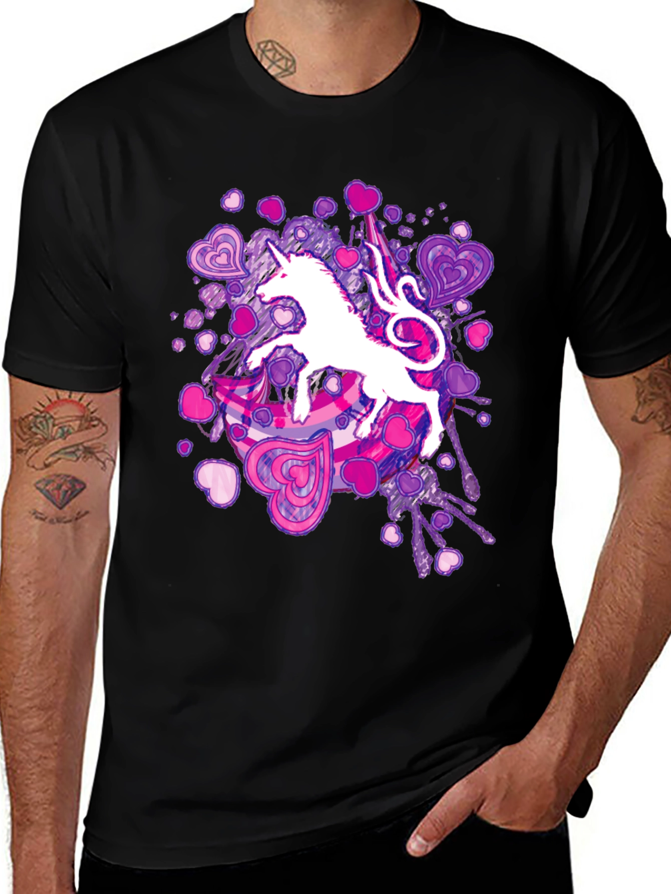 Variant 30 of Unicorn Hearts Graphic T-Shirt - Black Cotton Tee
