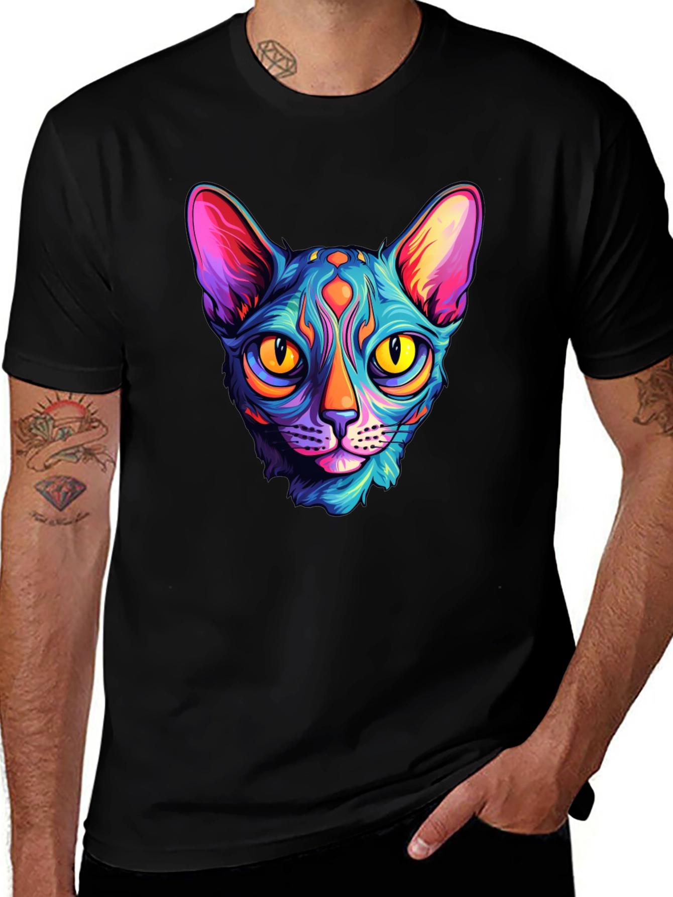 Variant 25 of Vibrant Cat Graphic T-Shirt - Unique Colorful Design