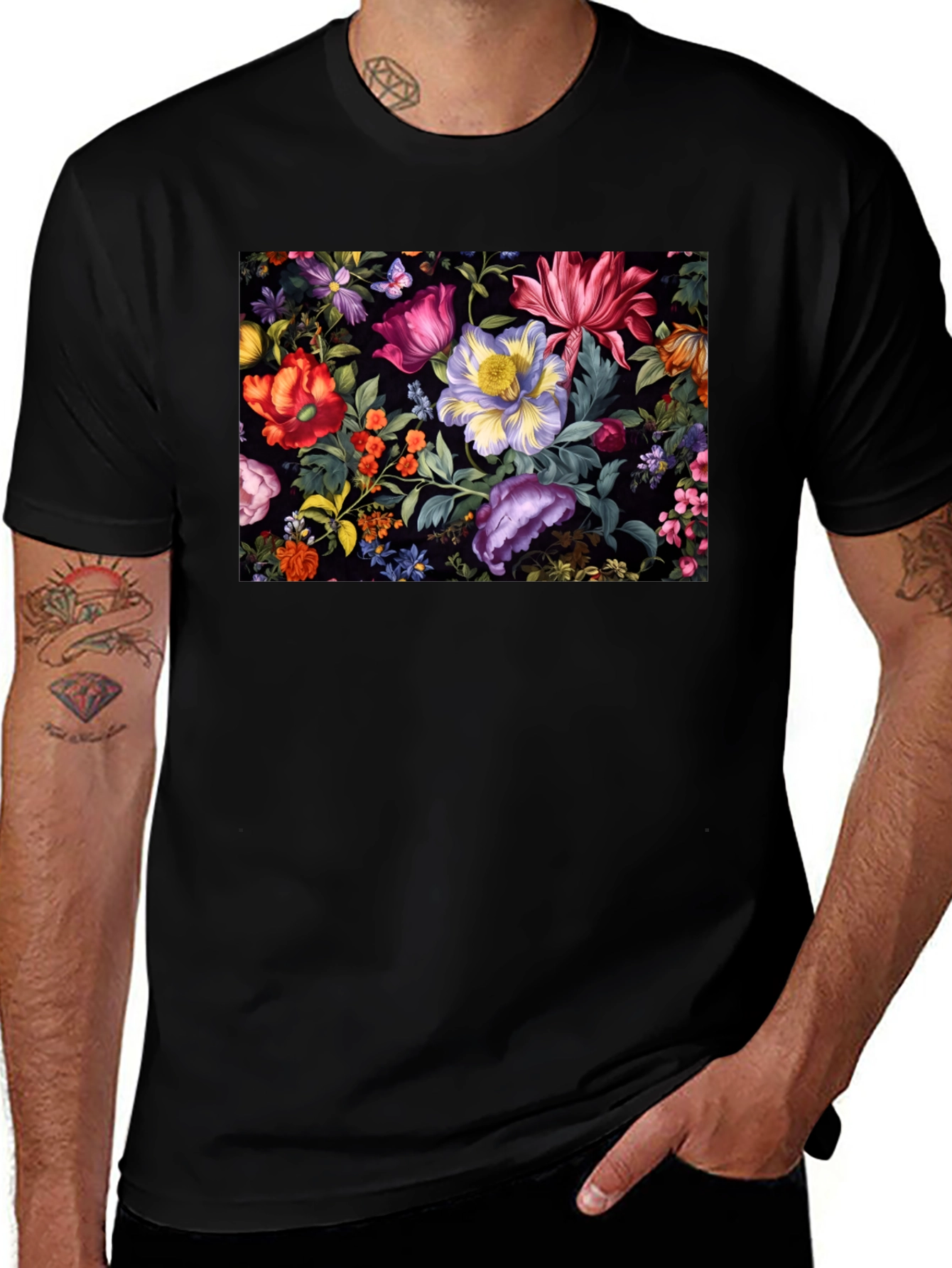 Variant 16 of Floral Print Black T-Shirt