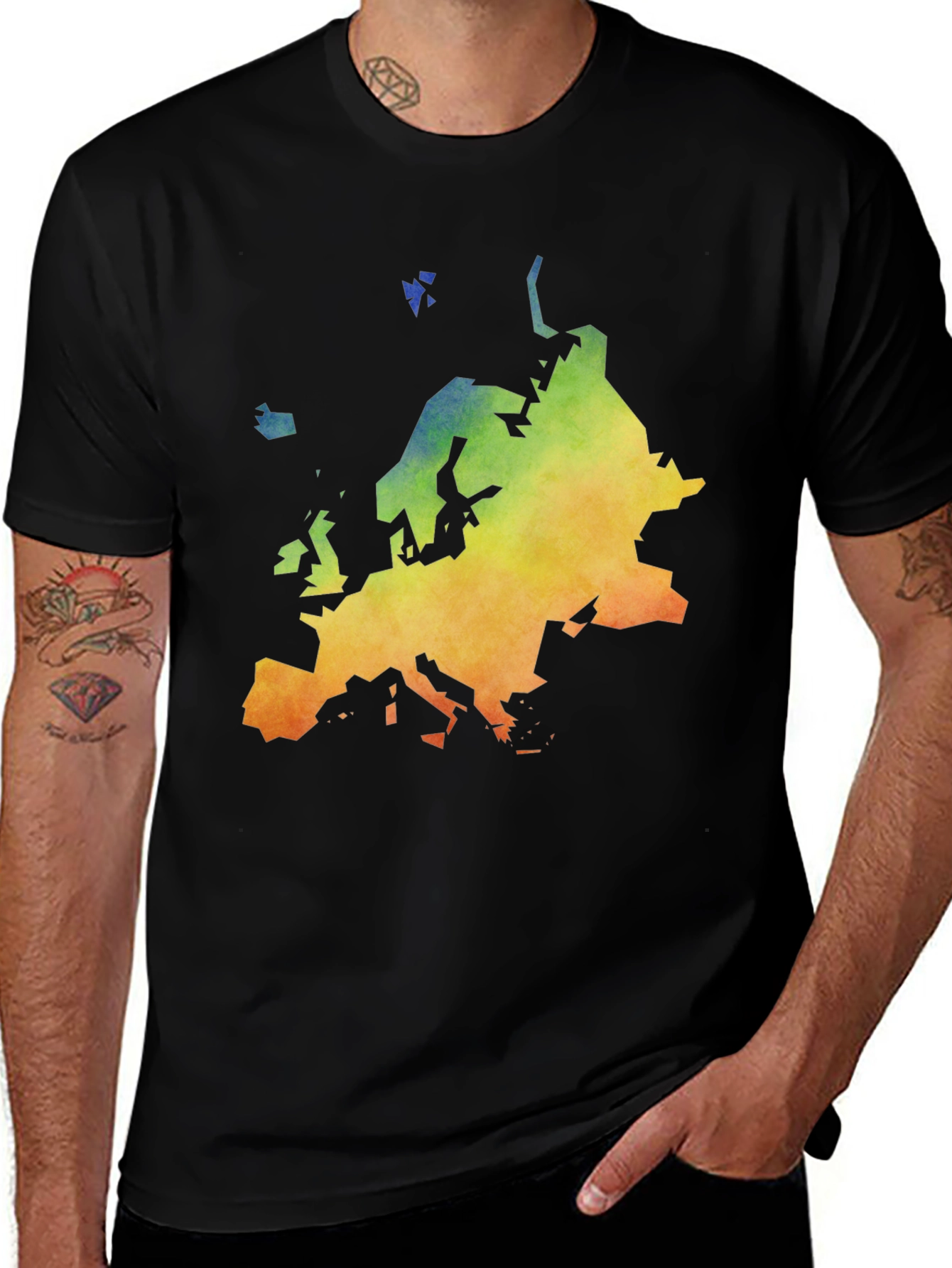 Variant 8 of Europe Watercolor Map Graphic Tee - Black