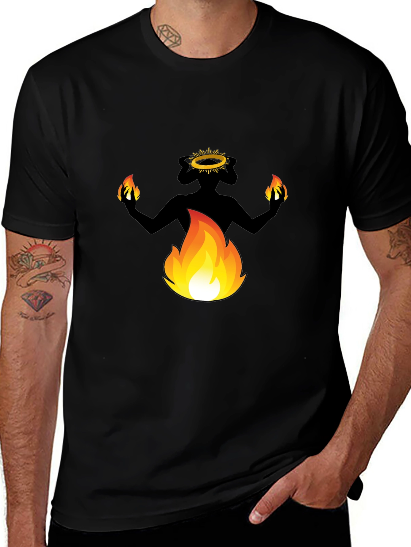 Variant 5 of Fiery Devil Graphic Tee - Black Cotton T-Shirt