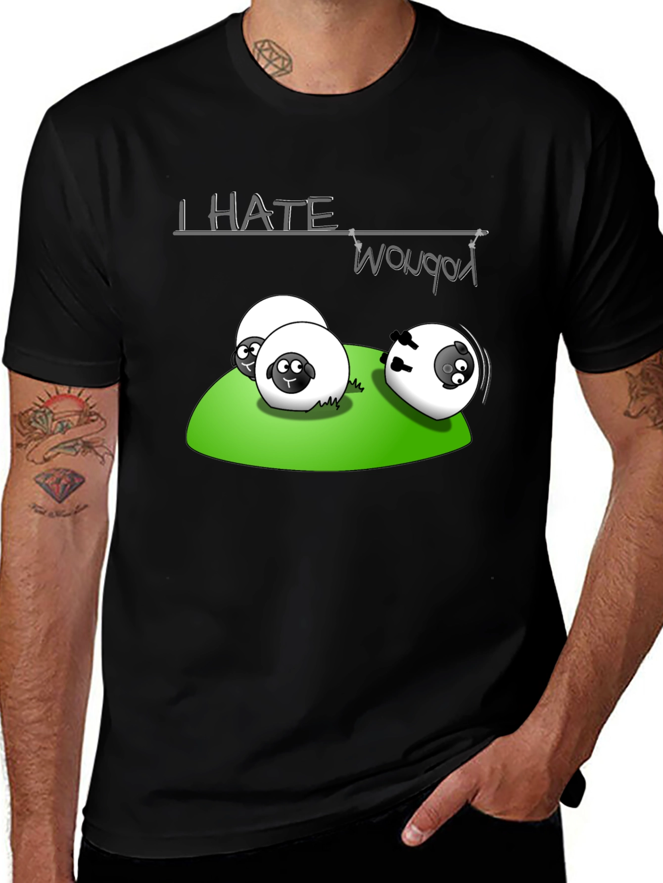 Black I Hate Woobots Funny Sheep Cartoon Black T-Shirt main image