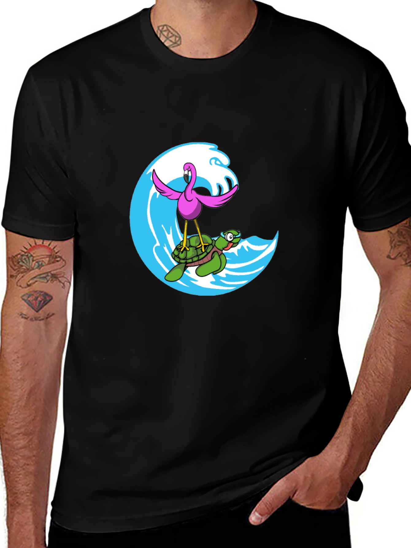 Variant 23 of Flamingo Turtle Wave Black T-Shirt