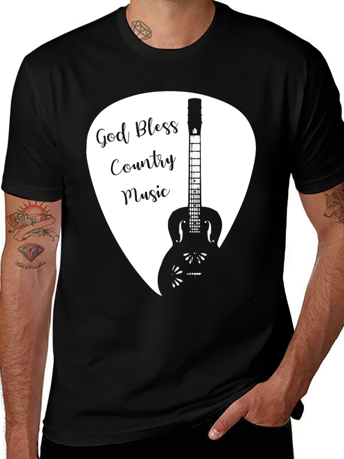 Variant 5 of God Bless Country Music T-Shirt Guitar Pick Design