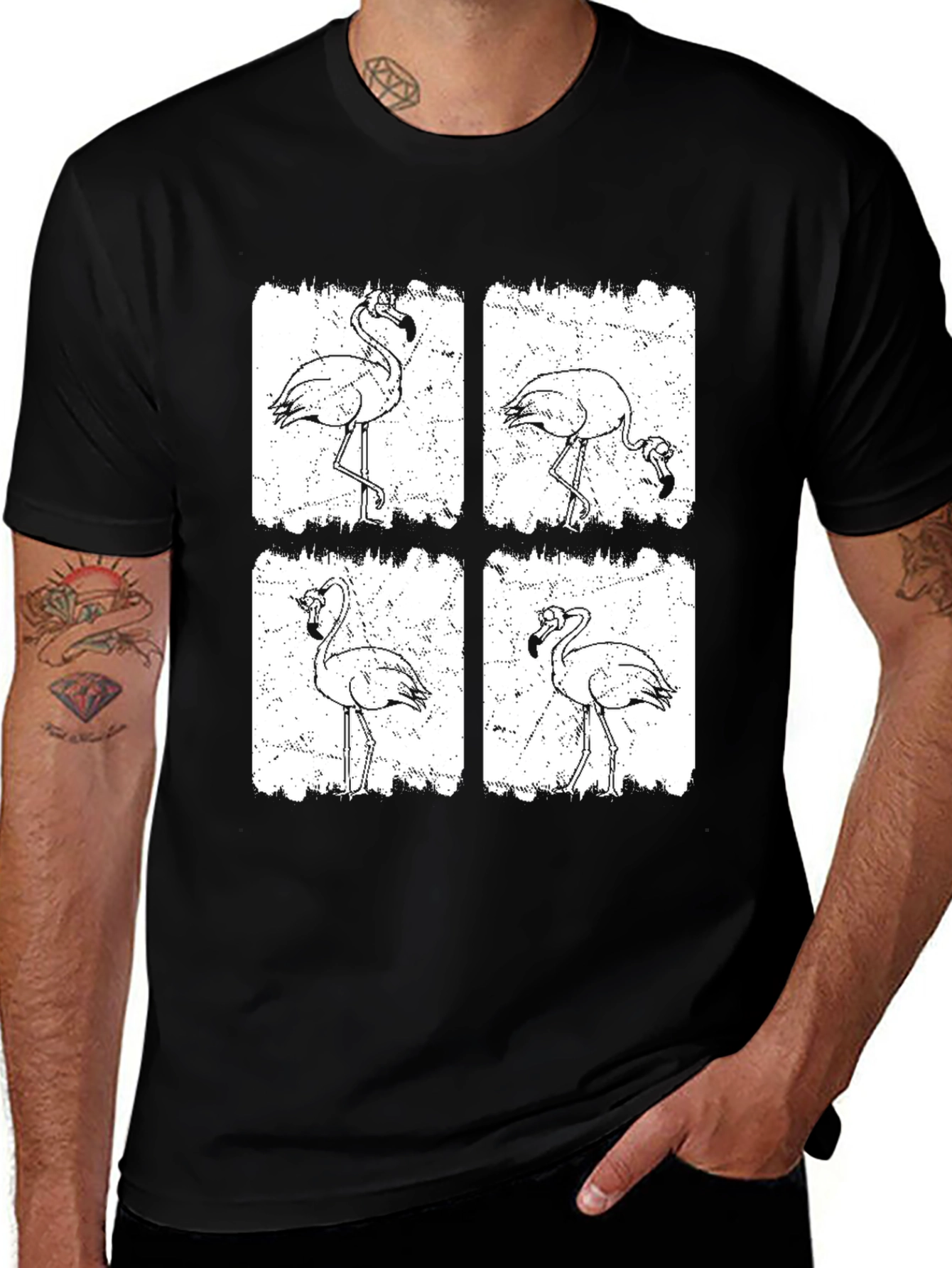 Variant 14 of Flamingo Sketch Graphic T-Shirt - Black