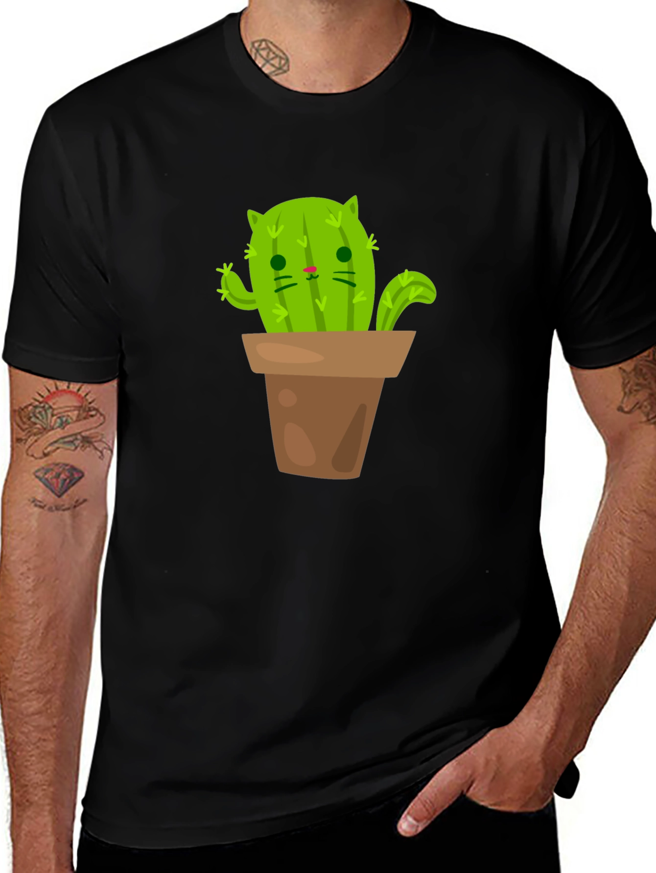 Cactus Cat Potted Plant Graphic Tee