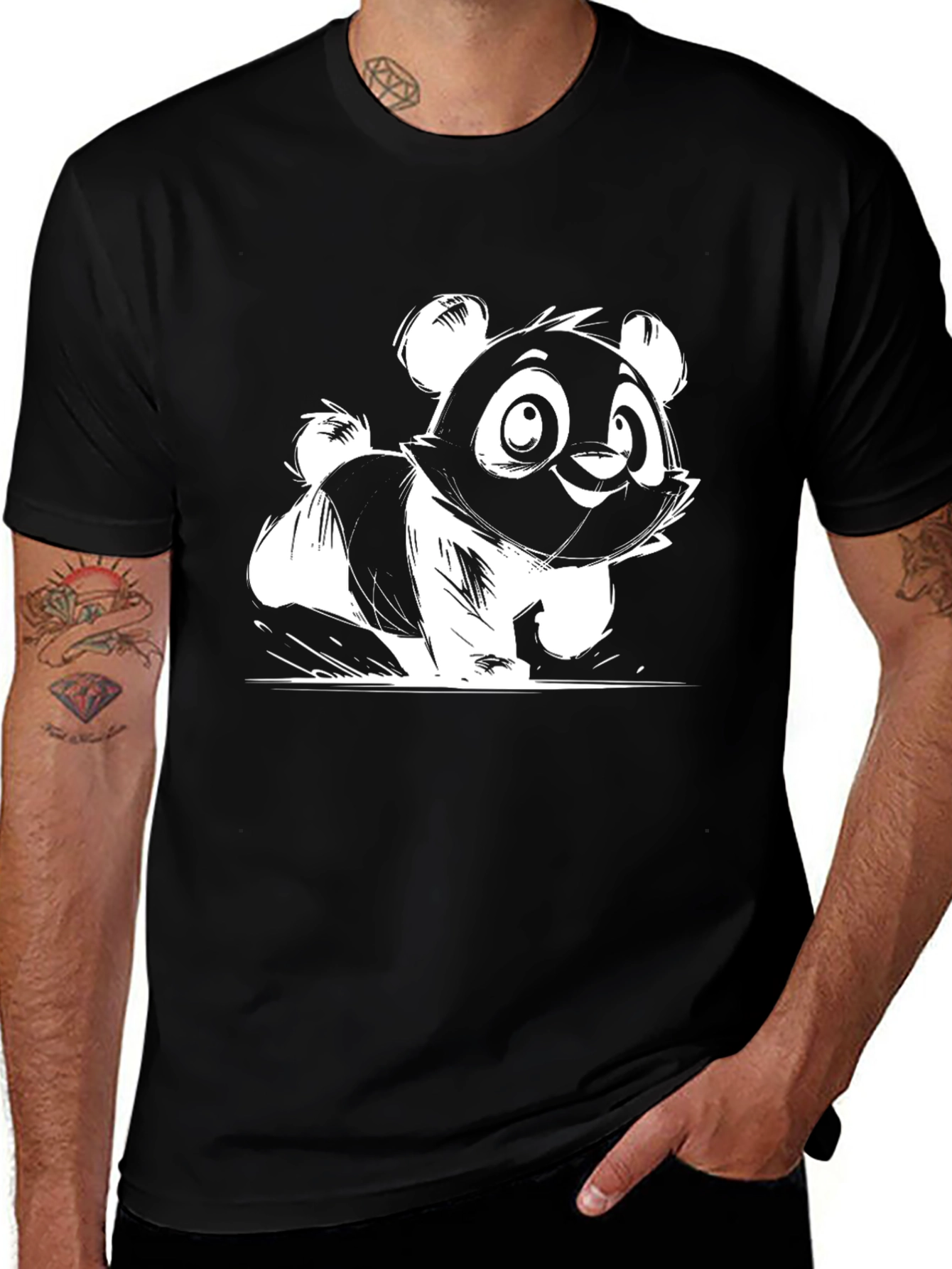 Variant 12 of Cute Panda Graphic Tee - Black Cotton Blend