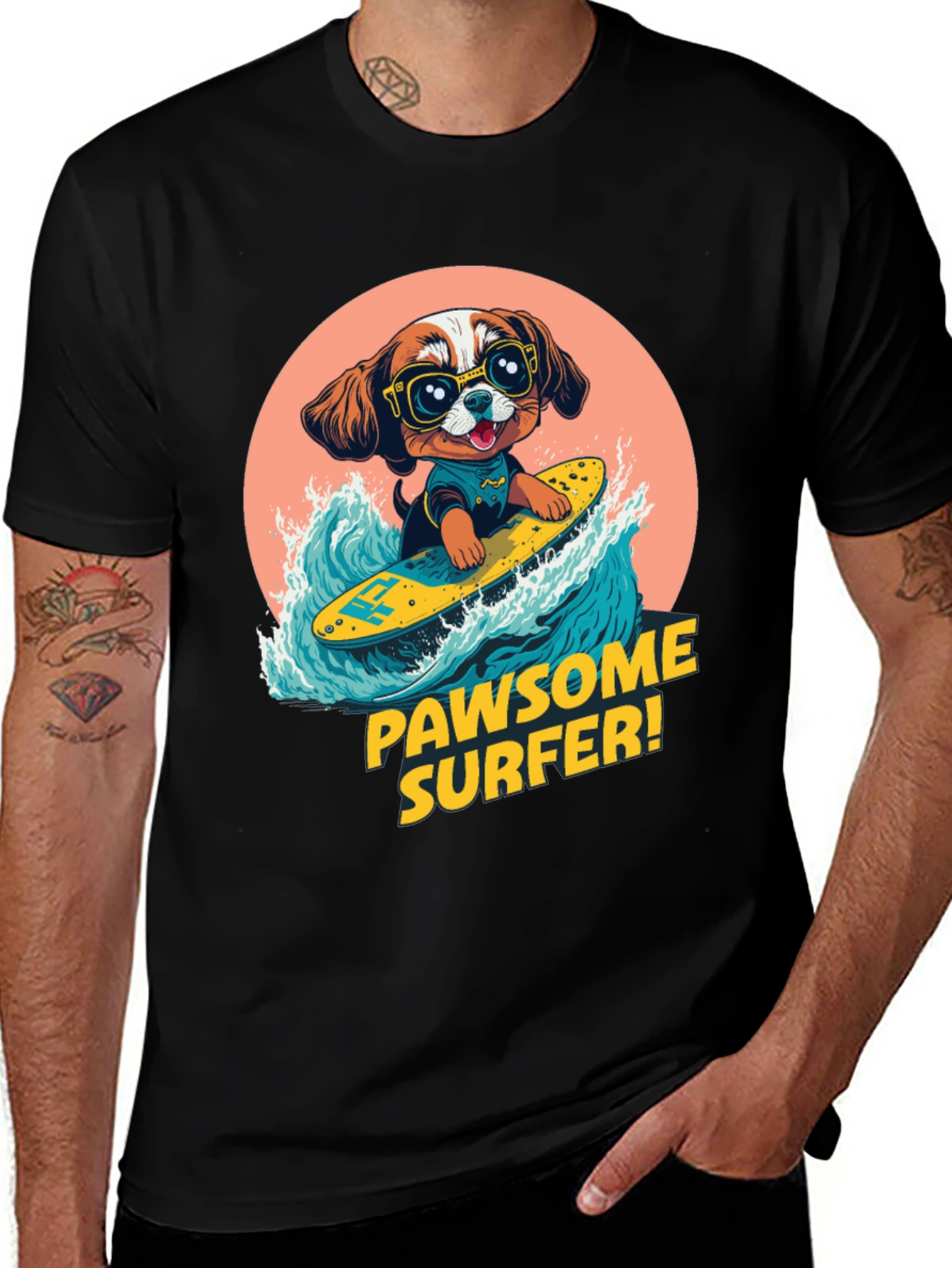 Pawsome Surfer Dog Graphic Tee