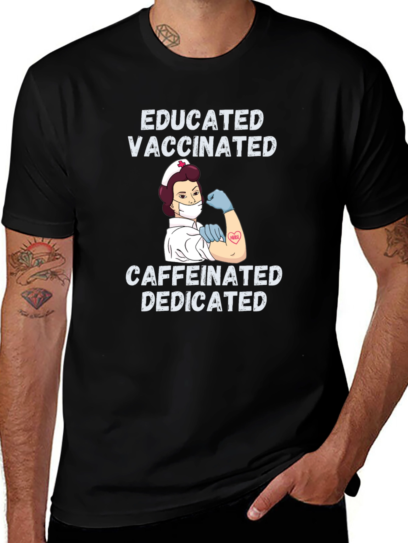 Variant 2 of Educated Vaccinated Caffeinated Dedicated Nurse T-Shirt