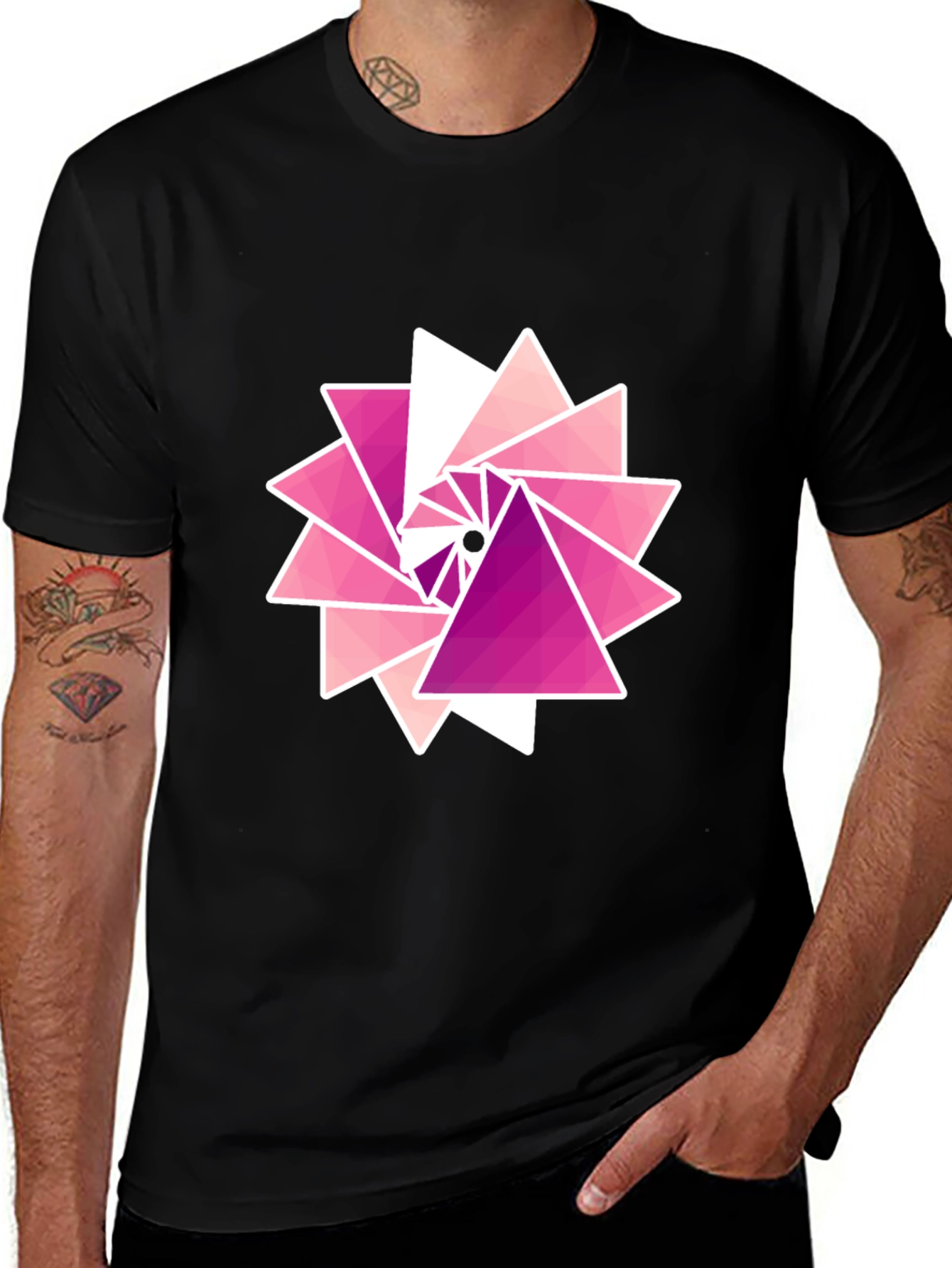 Variant 12 of Geometric Triangle Burst Graphic Tee - Black
