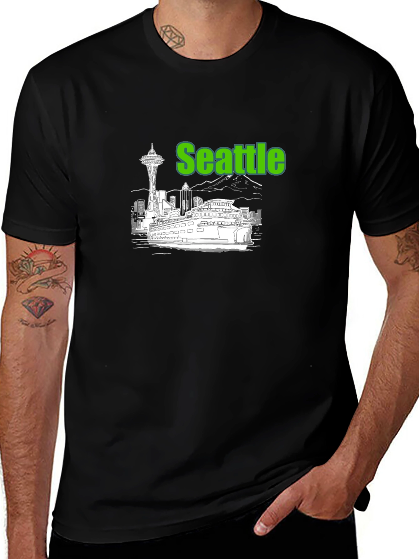 Variant 23 of Seattle Skyline Graphic Black T-Shirt